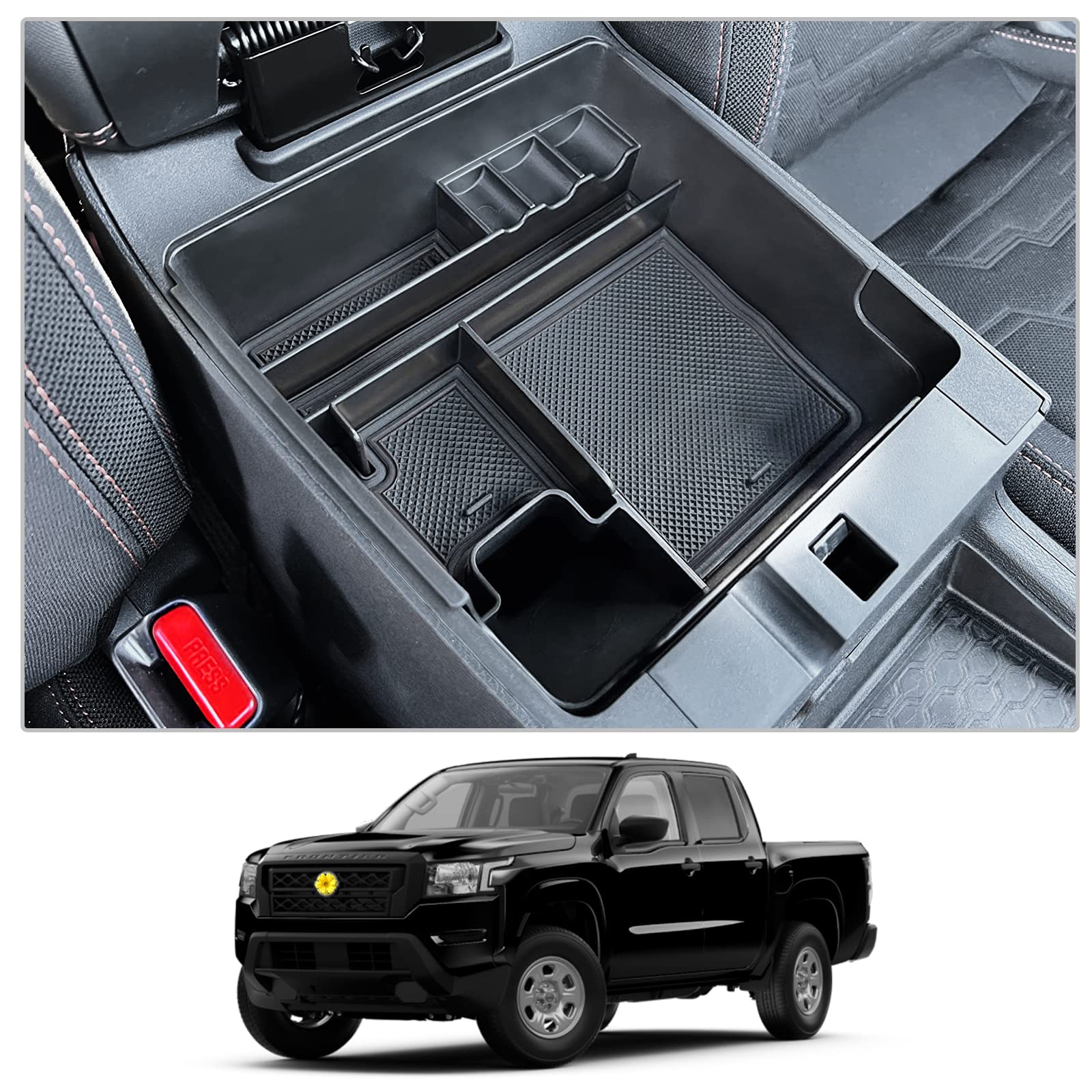 2022-2025 Nissan Frontier Pickup Truck Center Console Organizer & Armrest Storage Box - Durable Truck Accessories for Organizing Phone, Keys, Wallet (Fits 2022 2023 2024 2025 Models) - Perfect for Road Trips, Daily Commute & Work Site Organization