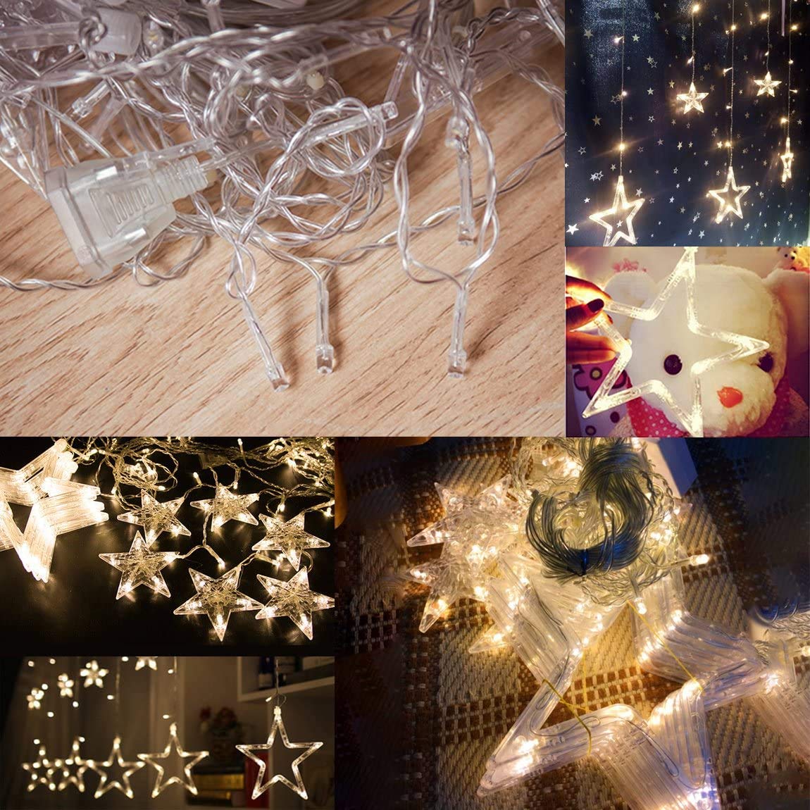 WISHWILL 12-Star 138 LED Twinkle Curtain Lights with 8 Lighting Modes - Waterproof UL Certified Fairy String Lights for Bedroom, Party & Christmas Decor (Warm White) | Perfect for Indoor/Outdoor Weddings, Holidays and Cozy Home Ambiance