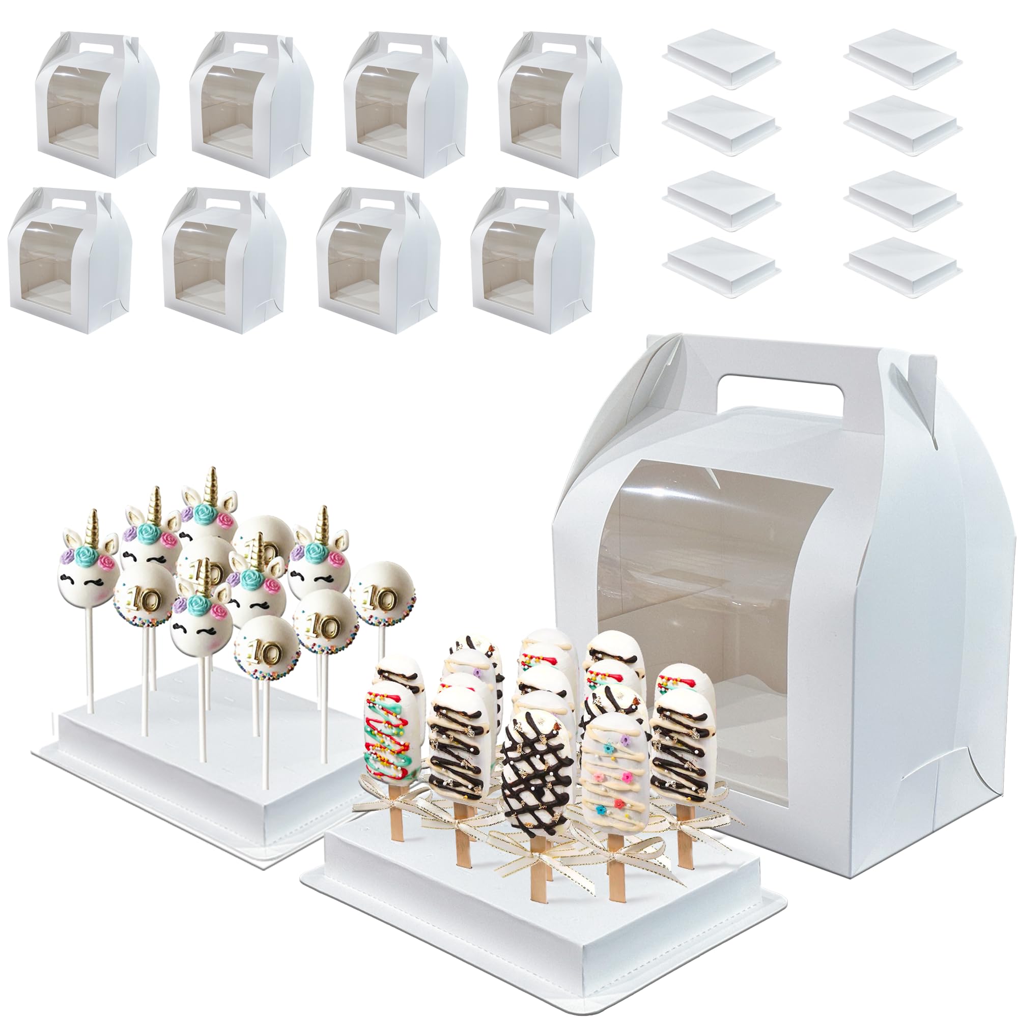8pcs Cake Pop Holder Boxes with Clear Window - Portable Display Stand for Party Treats