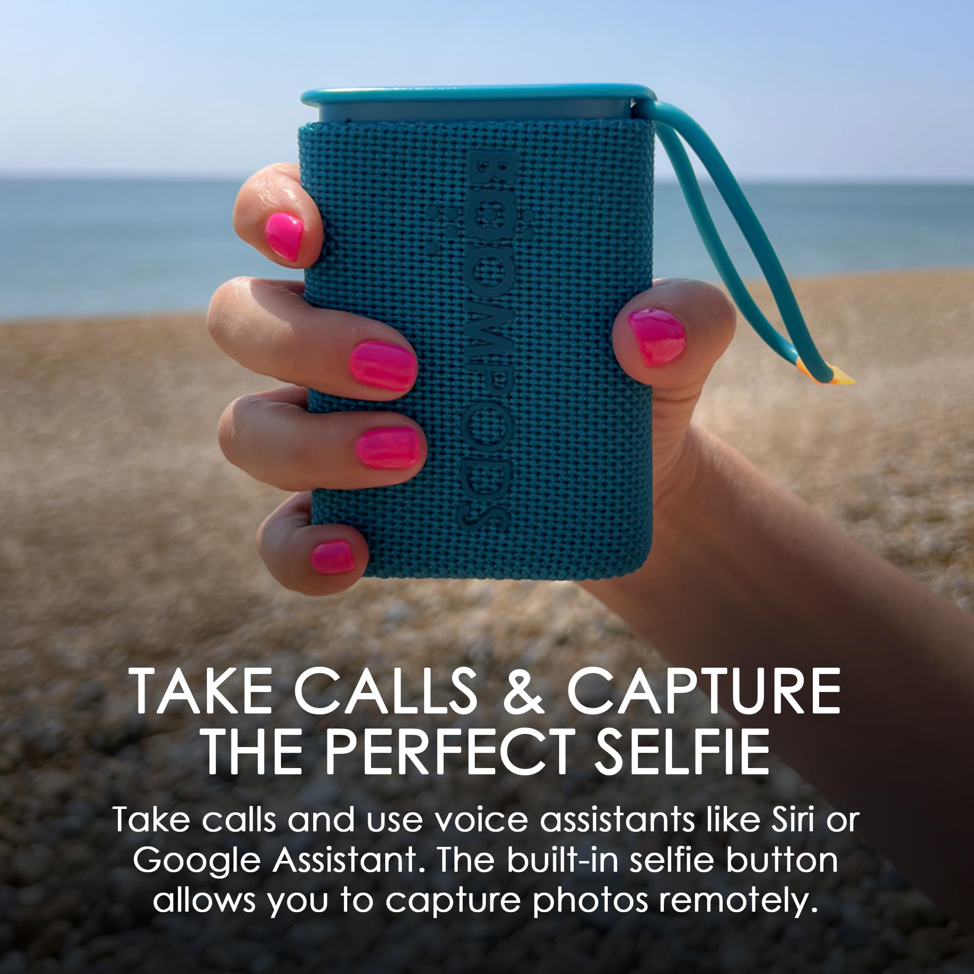 Boompods Beachboom Waterproof Bluetooth Speaker - Eco-Friendly Portable Wireless Speaker with Selfie Button, 5-Hour Battery & IPX7 Waterproof Rating, Perfect for Shower, Travel, Beach & Outdoor Adventures, Pink