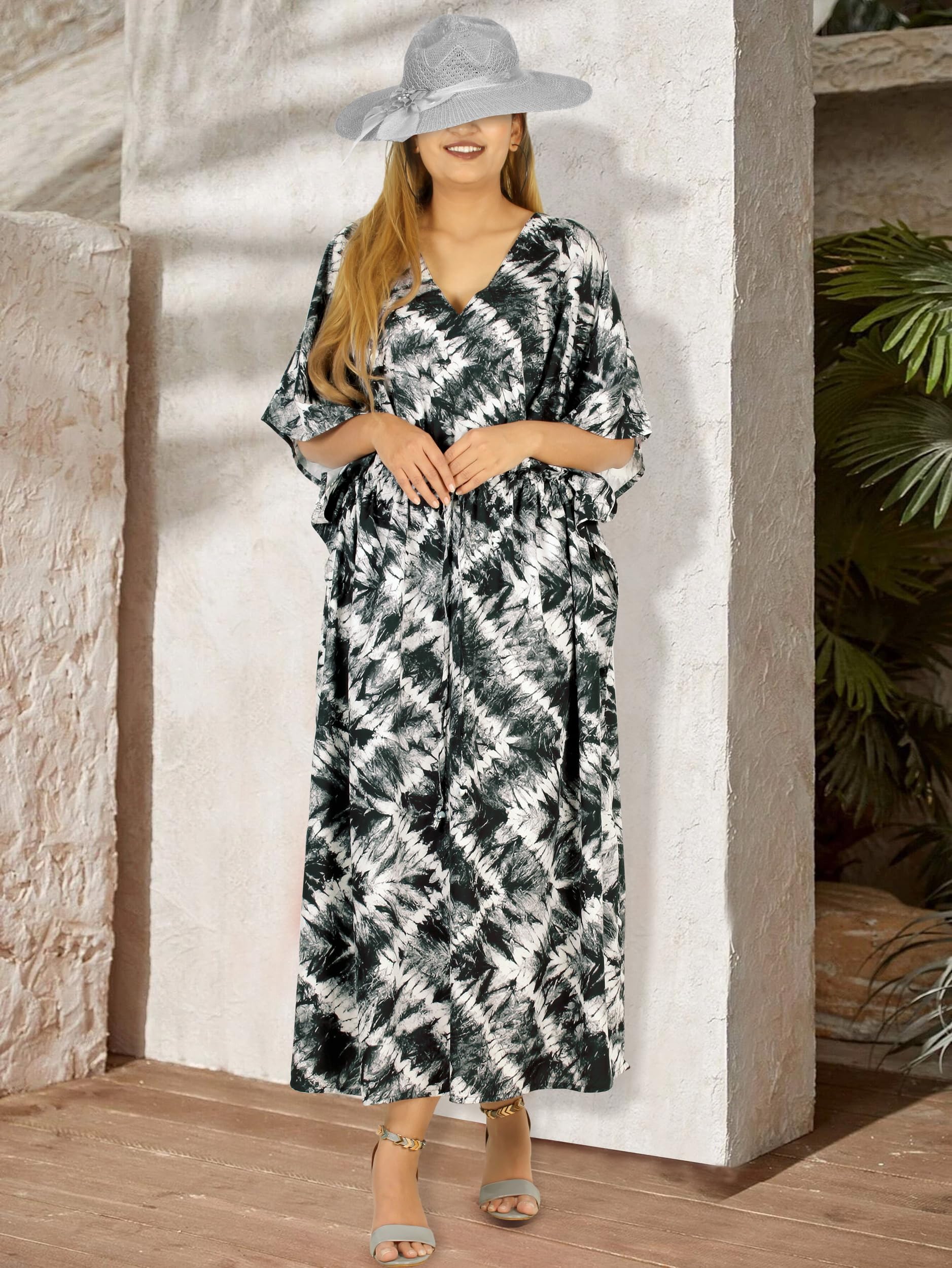 LA LEELA Women's Summer Beach Maxi Caftan Dashiki Dresses - Flowy Boho Long Dress for Vacation, Pool Party & Tropical Getaway