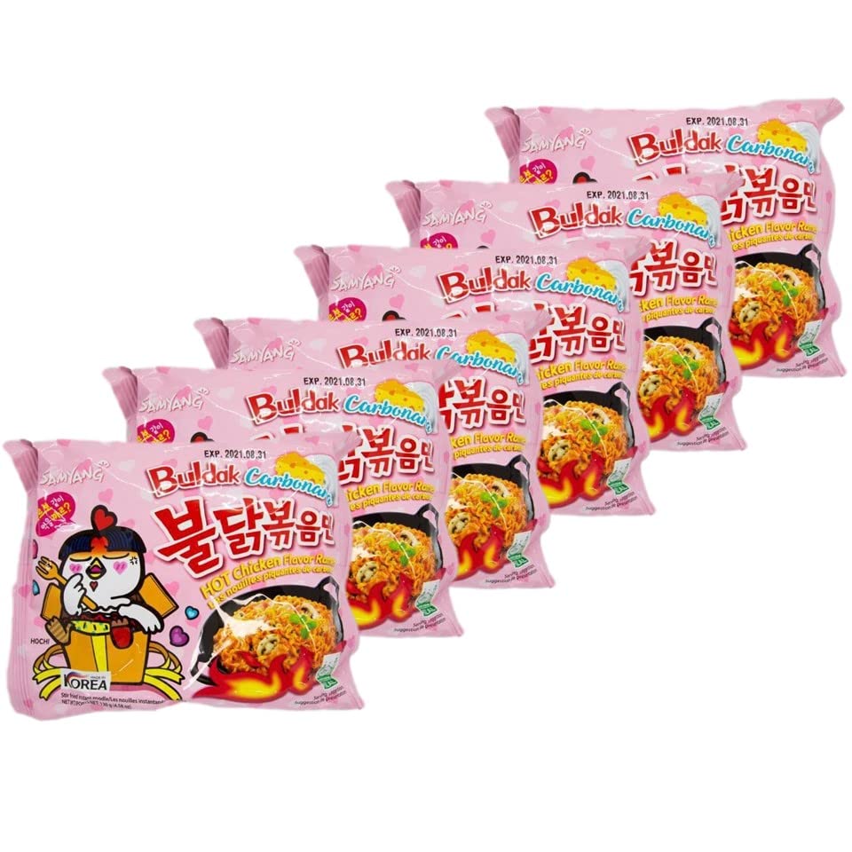 Samyang 6-Pack Carbonara Hot Chicken Flavor Instant Ramen Noodles 130g - Extra Spicy Korean Ramyun - Perfect for Quick Meals, Late Night Snacks & Spicy Food Lovers