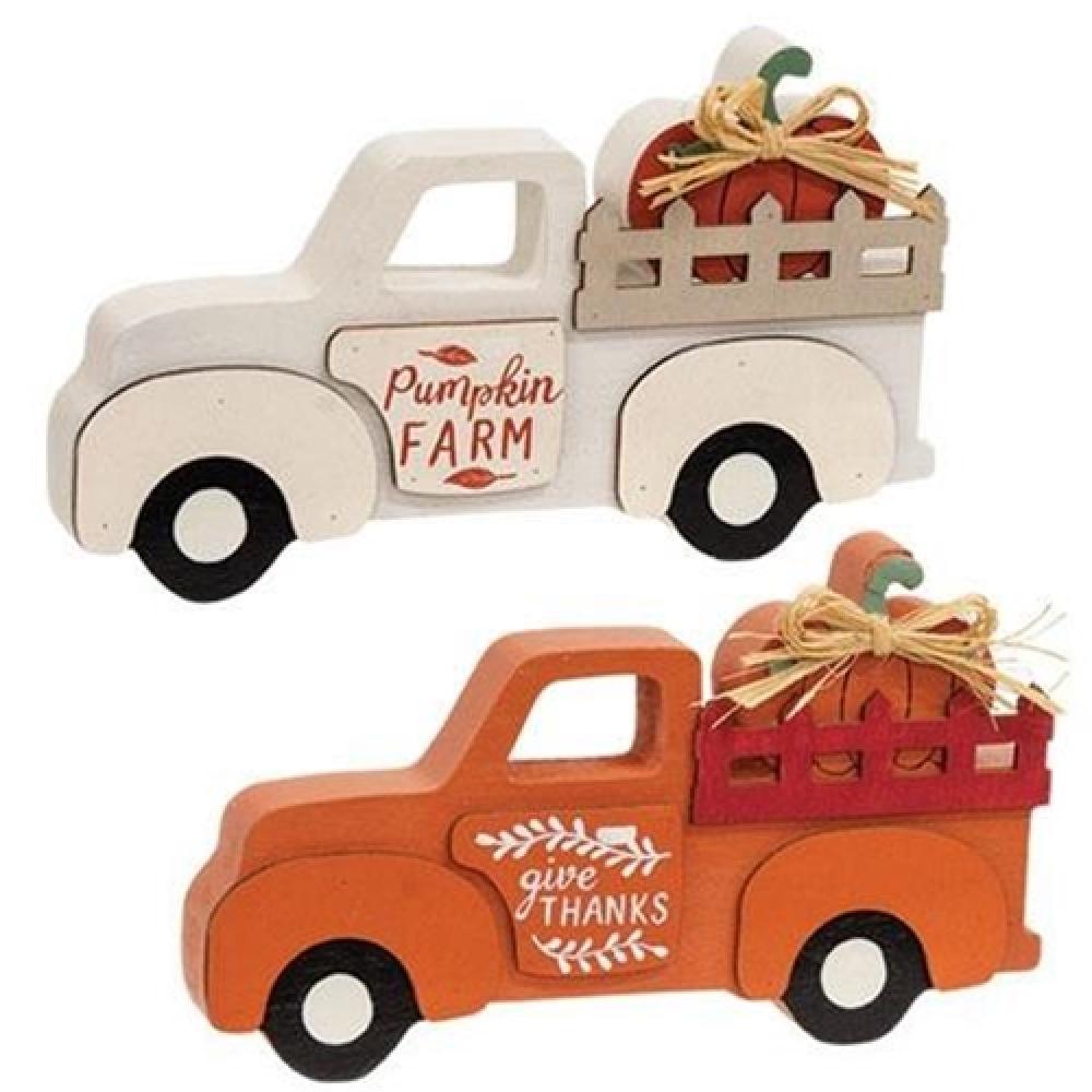 Harvest Pumpkin Truck Sitter - 2 Pack Assorted Fall Decorations for Thanksgiving & Halloween Home Decor | Perfect for Porch, Mantel & Tabletop Displays