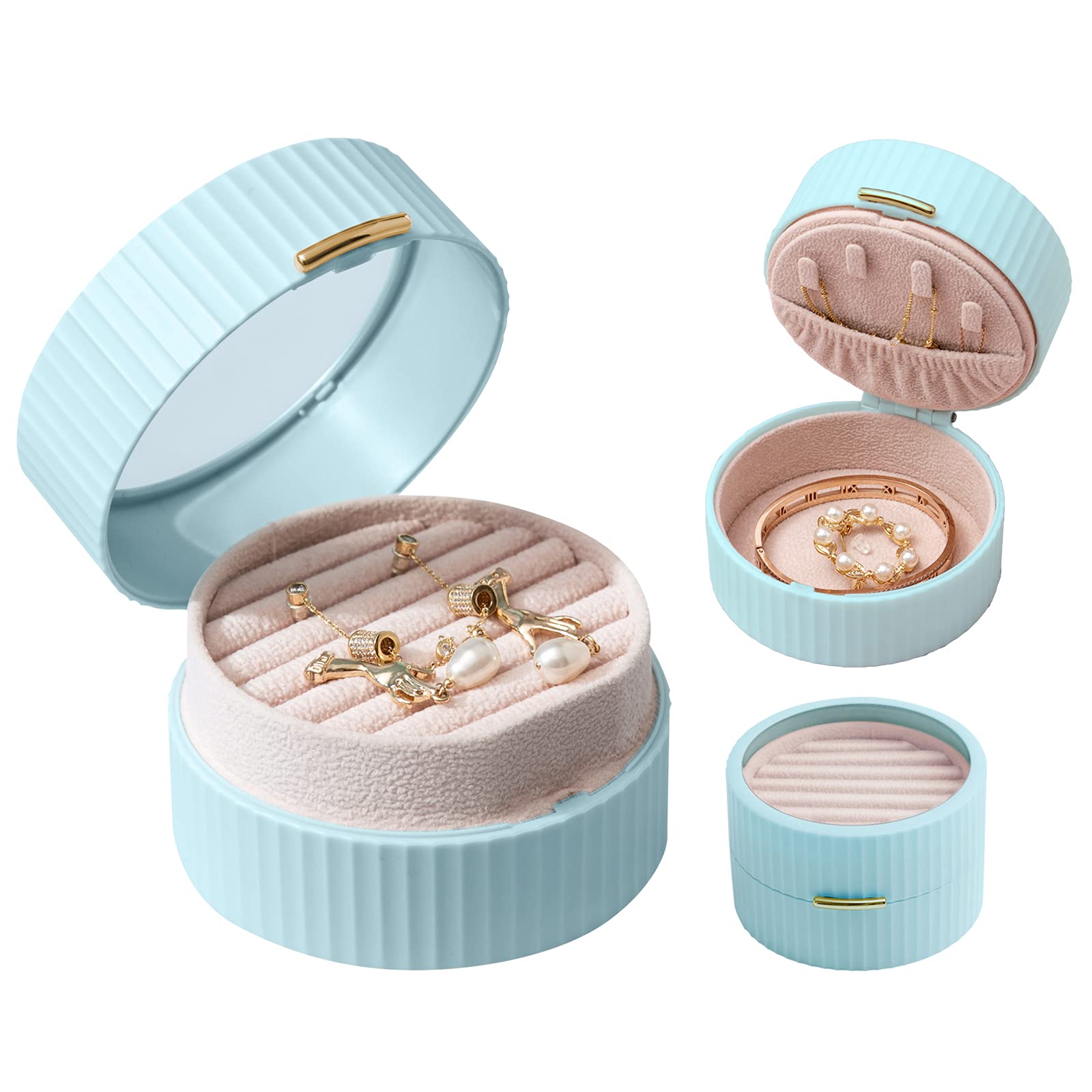ASION Small Portable Jewelry Organizer Box - Travel Jewelry Case for Necklaces, Earrings & Rings | Compact Jewelry Storage for Women & Girls | Perfect for Travel, Gifts & Daily Organization (Blue)