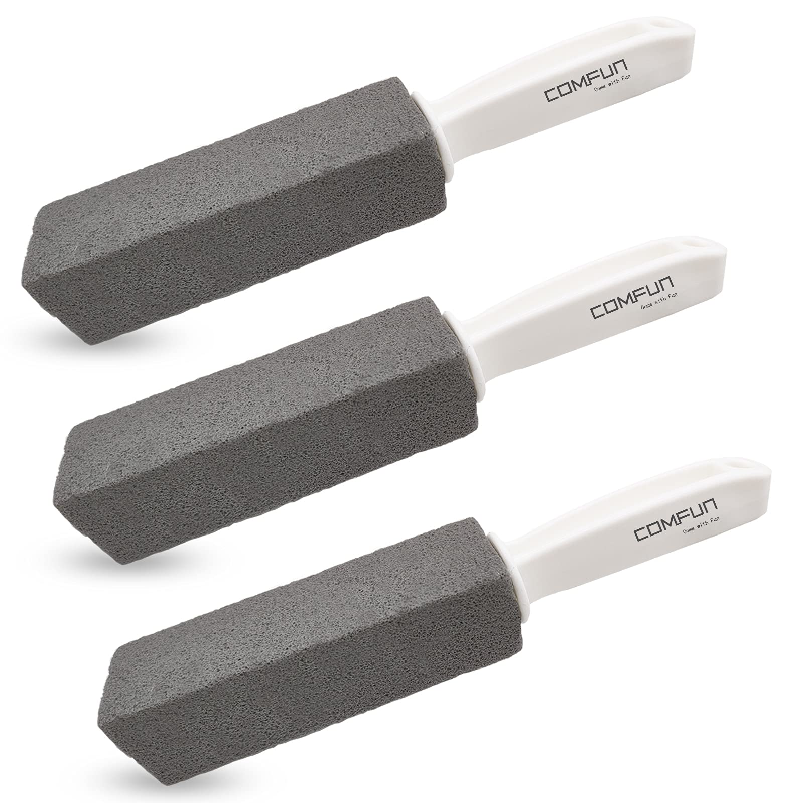 Comfun Toilet Bowl Pumice Cleaning Stone with Handle - 3 Pack - Removes Stubborn Stains, Hard Water Rings & Rust - Safe for Kitchen, Bathroom, Pool, Spa & Household Cleaning - Perfect for Deep Cleaning Toilets, Tiles & Grills
