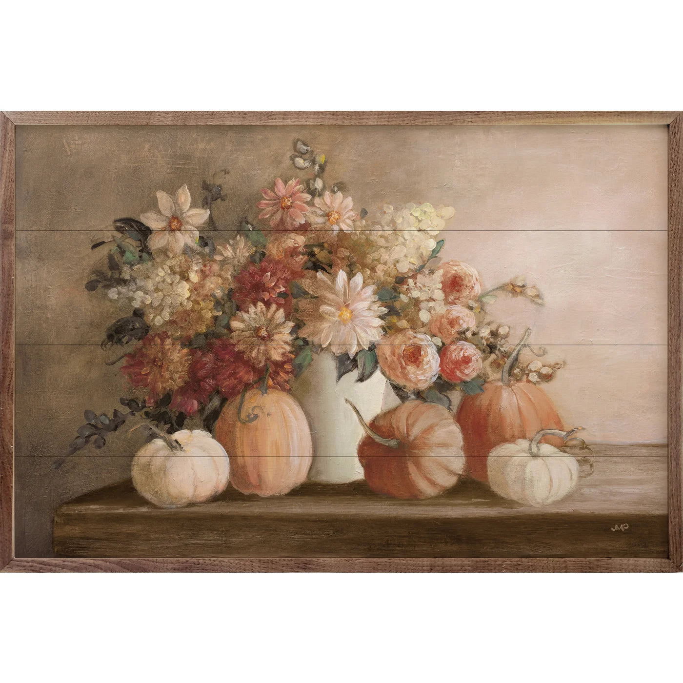 Harvest Bouquet Pomegranate Wood Framed Print - Rustic Farmhouse Wall Art Decor for Living Room, Bedroom & Kitchen