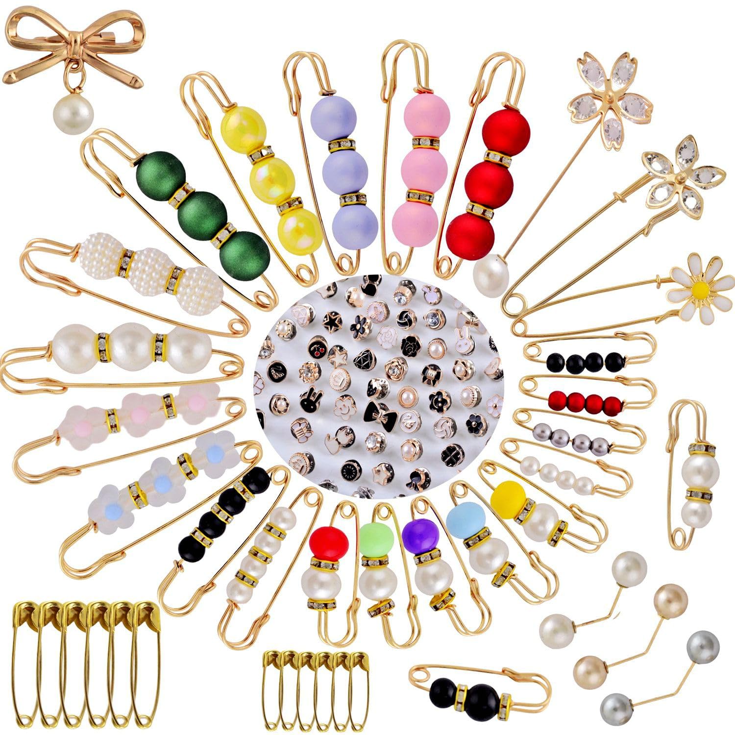 60pcs Fashion Brooch Pins for Women - Pearl Charms for Clothing & Hats