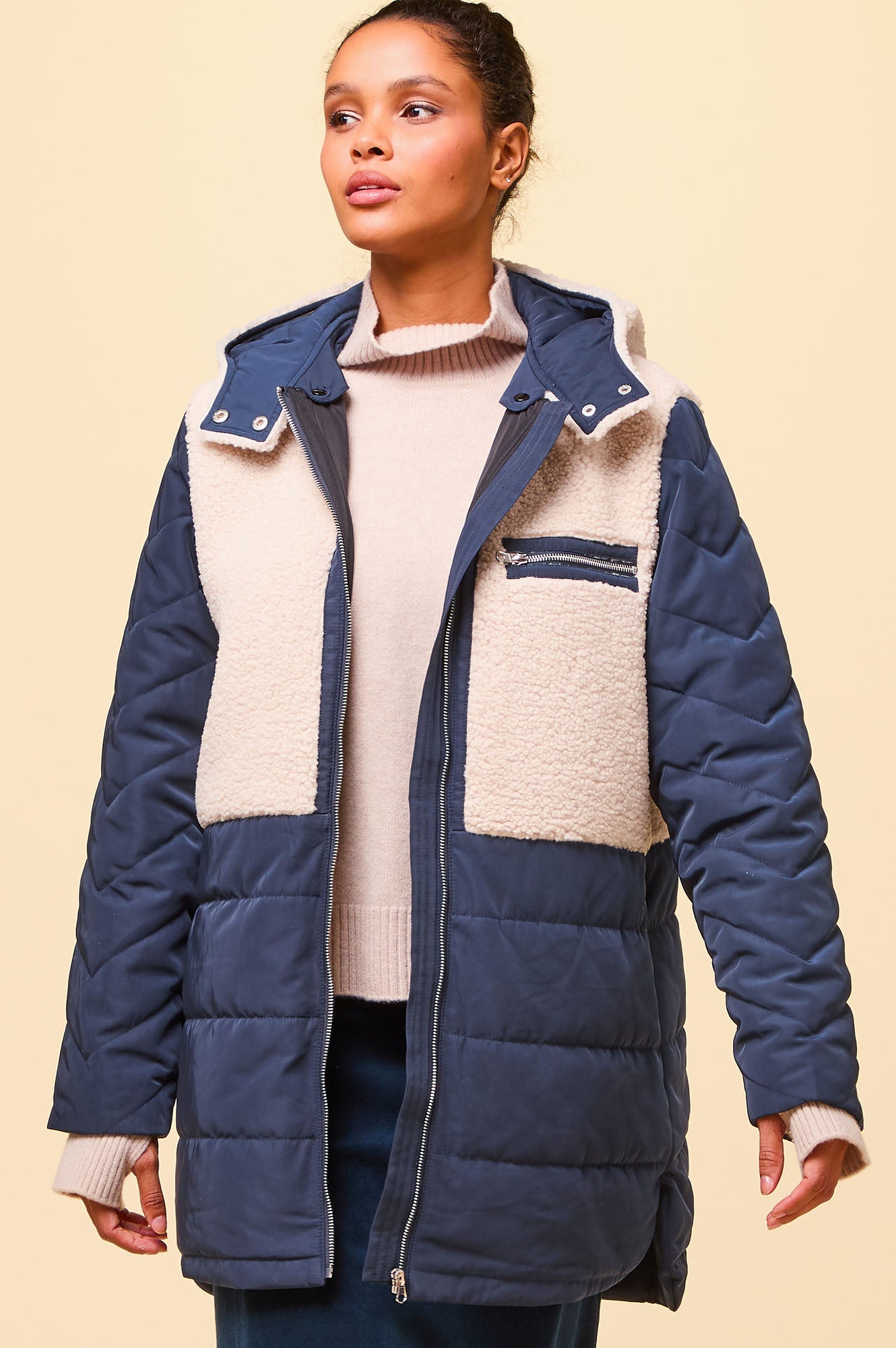 Petra Coat for Women - Navy & Taupe Waterproof Winter Jacket - Warm Windproof Outerwear for Cold Weather, Hiking & Outdoor Activities