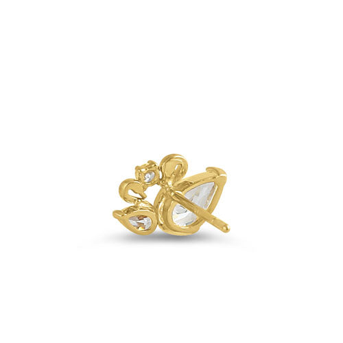 14K Solid Yellow Gold Swan Stud Earrings with CZ Stones - Elegant Jewelry for Women, Perfect for Parties, Weddings & Everyday Wear