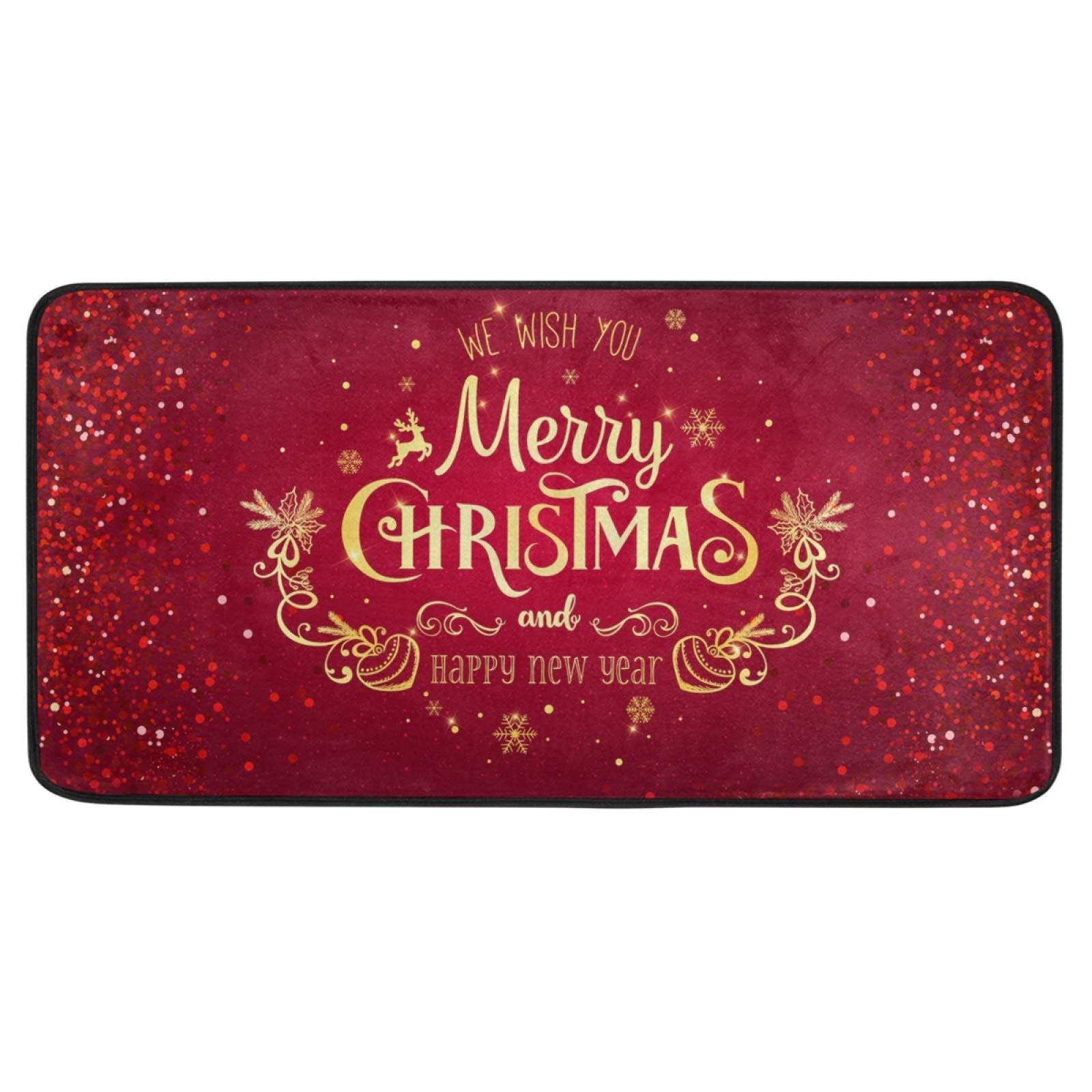 Christmas Snowflake Non-Slip Kitchen Rug - Washable Winter Red Sparkle Floor Mat for Indoor Use - Perfect for Bedroom, Living Room & Bathroom Decor - 39