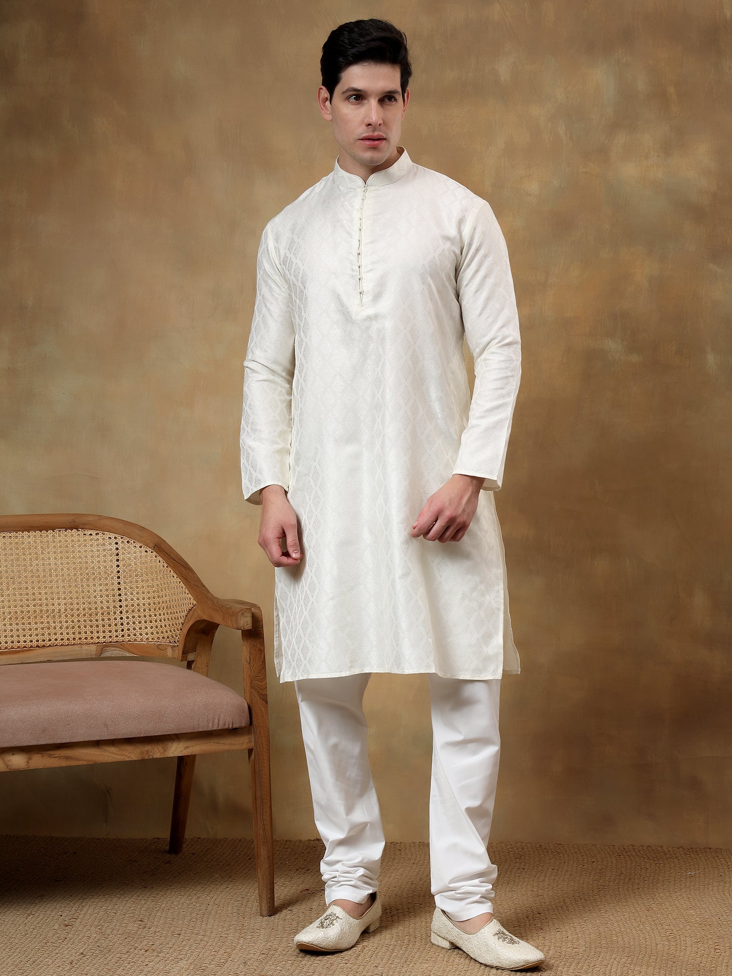 Stylish Blended Cream Kurta & Trouser Set for Women | Comfortable Cotton Blend Ethnic Outfit | Perfect for Festivals, Weddings & Casual Wear