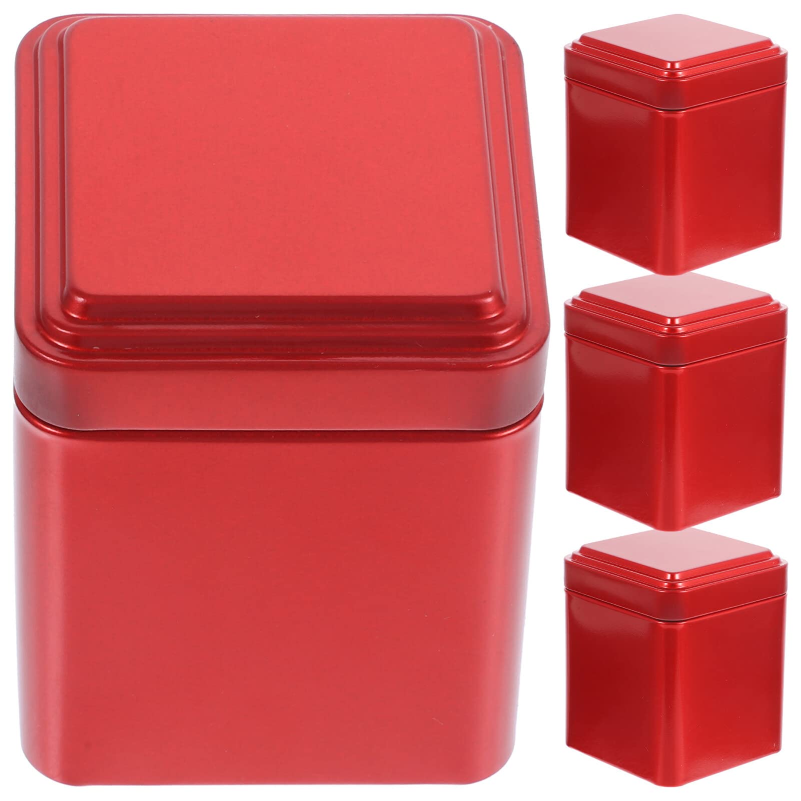 STOBAZA 4-Piece Tin Tea Storage Box Set - Red Loose Leaf Tea Organizer & Tea Bag Holder for Kitchen, Office, or Gift (Tea Caddy, Tea Buffet)