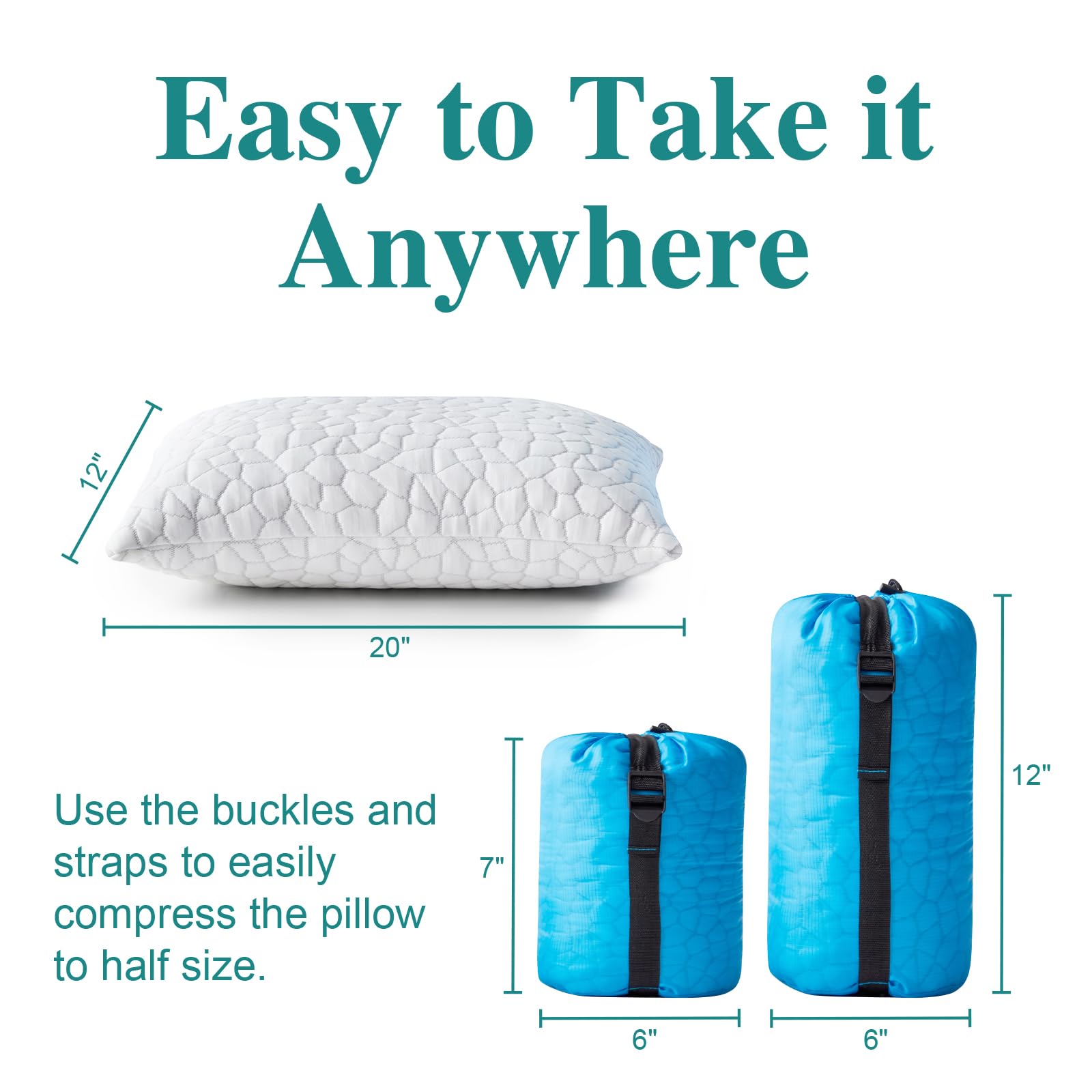 Cooling Shredded Gel Memory Foam Pillow - Adjustable Contour Support Travel & Camping Pillow - Portable for Backpacking, Airplane, Car & Office Nap - Perfect for Neck Pain Relief & Better Sleep