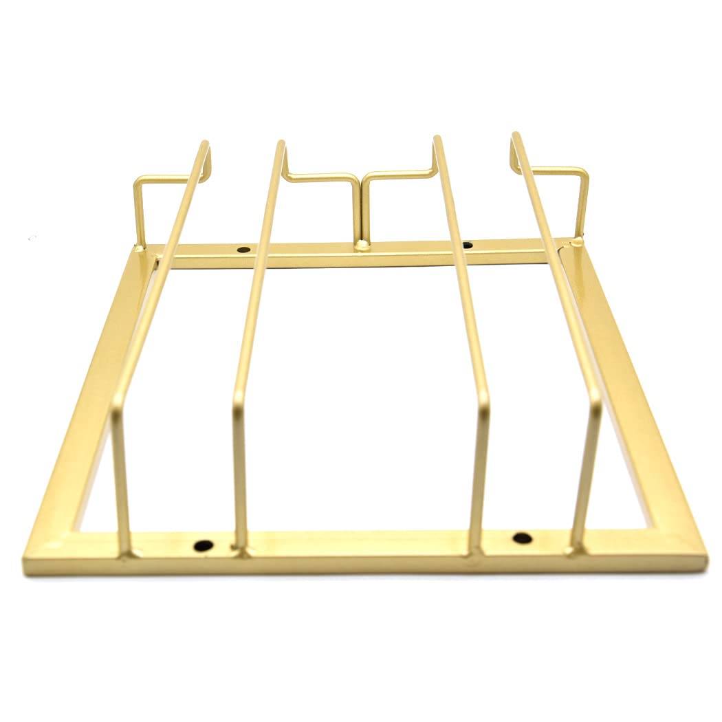 Premium Wrought Iron Under Cabinet Wine Glass Holder - 2 Rows Gold Hanging Goblet Rack for Kitchen, Bar & Dining Room | Space-Saving Glassware Storage Solution for Home Entertaining