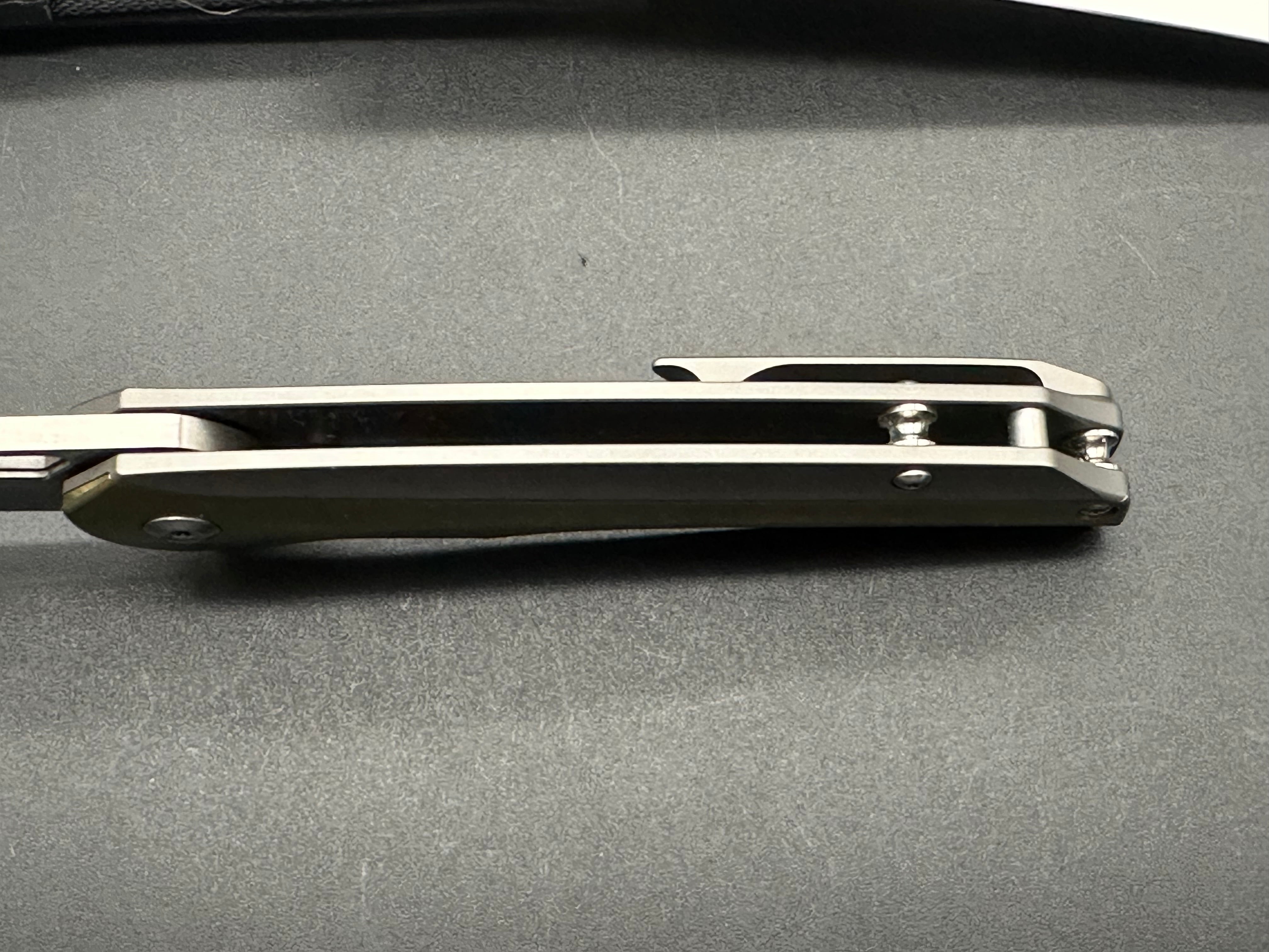Kansept Shard Gray Titanium Frame Knife with Bronze Inlays - EDC Folding Pocket Knife for Outdoor, Camping, and Everyday Carry