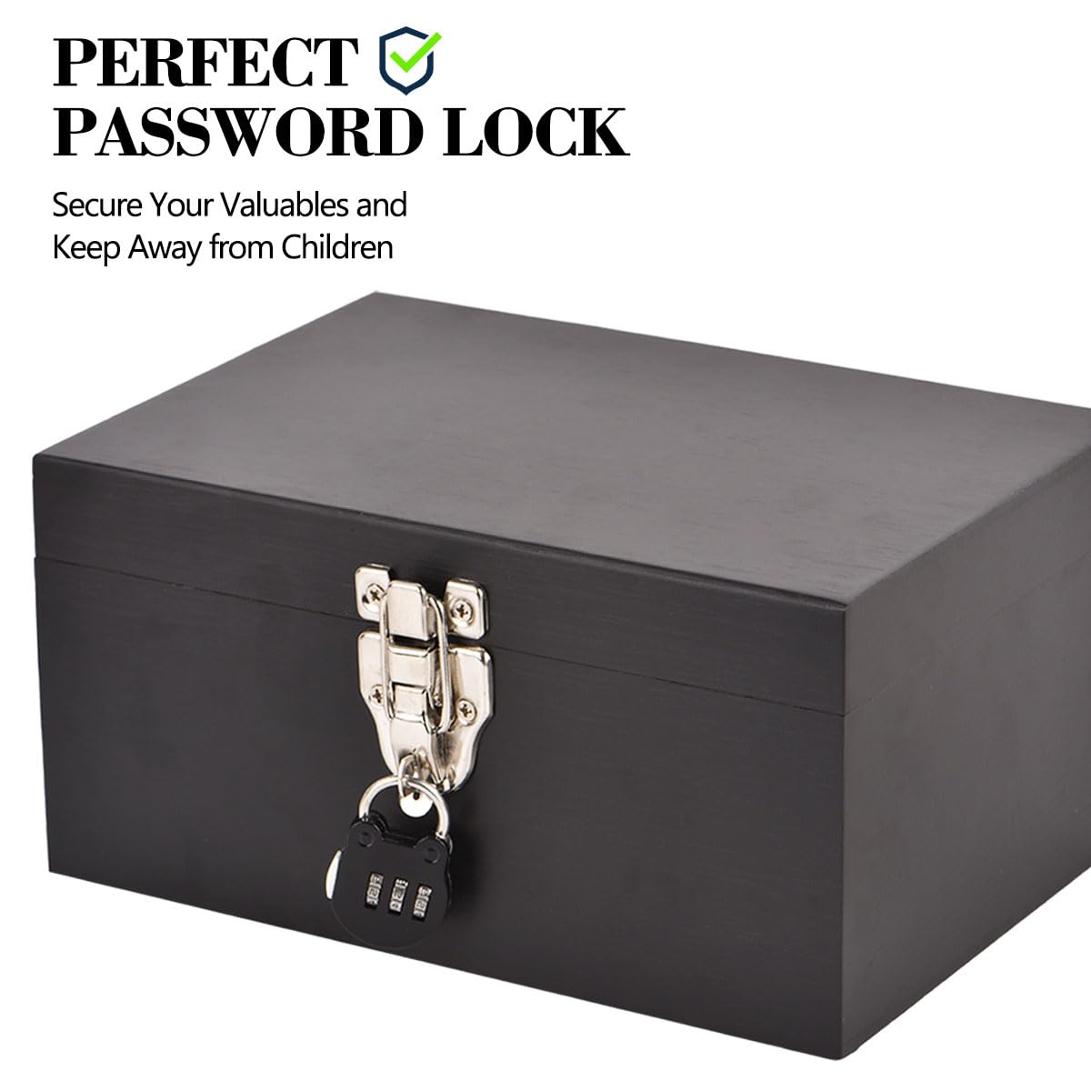 Large Bamboo Storage Box with Combination Lock - Decorative Locking Box with Detachable Compartment, Removable Tray, Jars & Resealable Bags - Perfect for Jewelry, Cash, Documents & Keepsakes - Ideal Holiday Gift for Women & Men