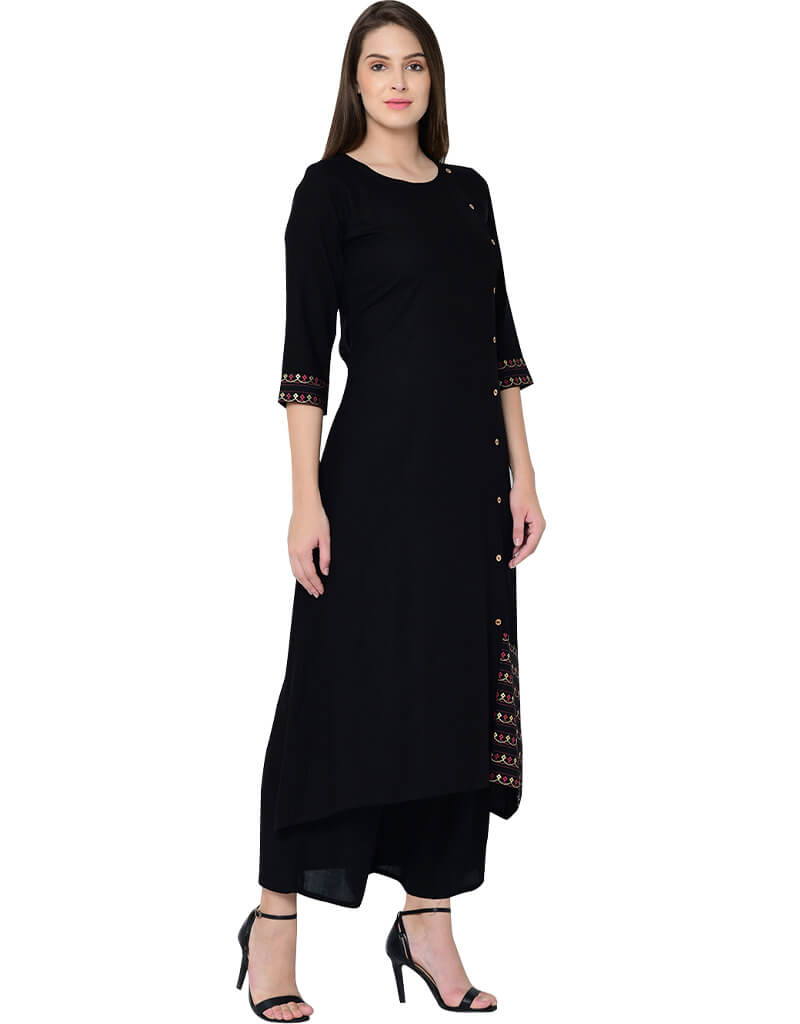 Black Rayon Palazzo Straight Pants for Women - Comfortable Wide Leg Trousers for Casual Wear, Office & Travel