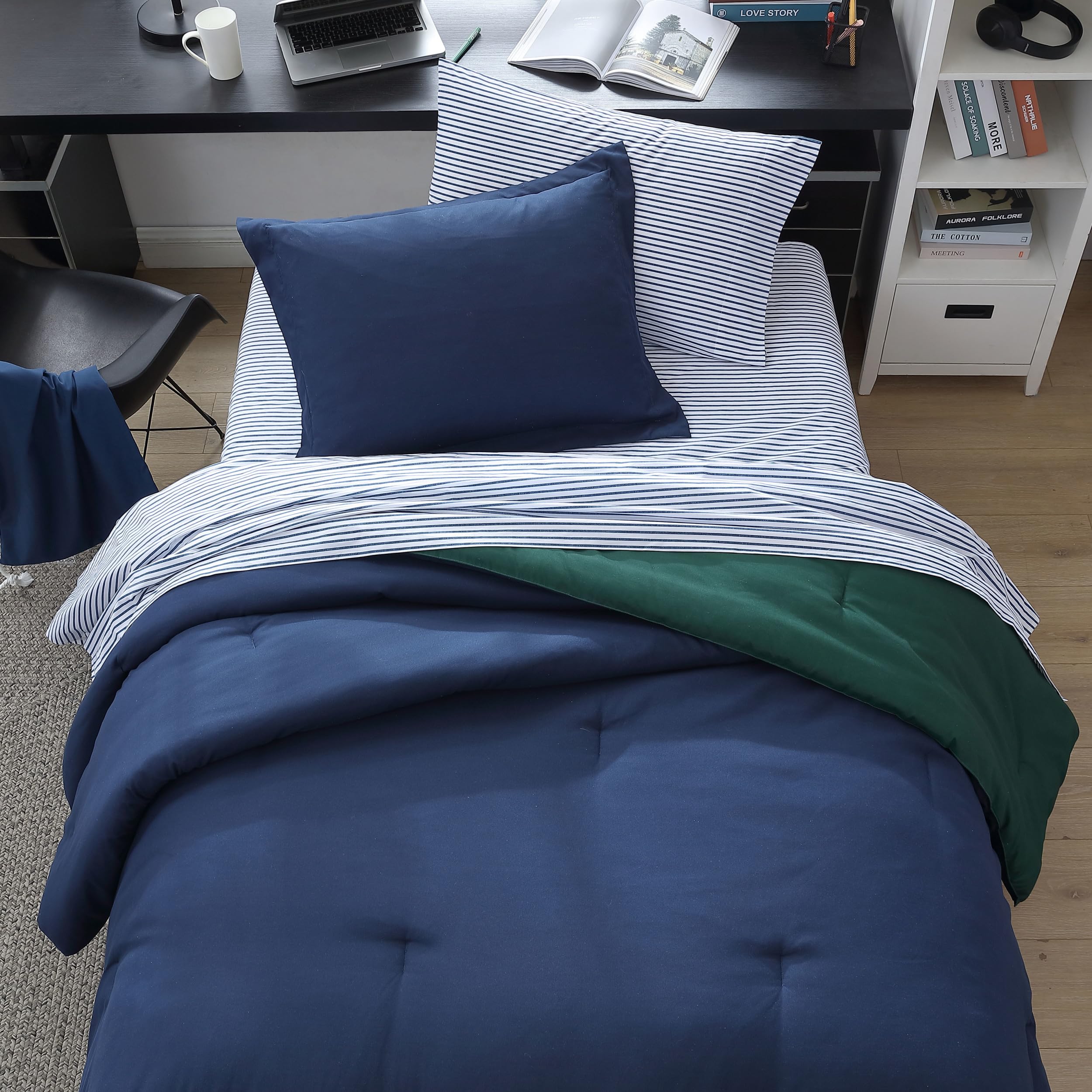 Nautica Twin XL Reversible Comforter Set - Includes Fitted Sheet, Pillowcases, Sham & Laundry Bag | Dorm Room & College Essentials | Navy Blue Bedding for Boys & Girls | Perfect for Guest Rooms & Small Spaces