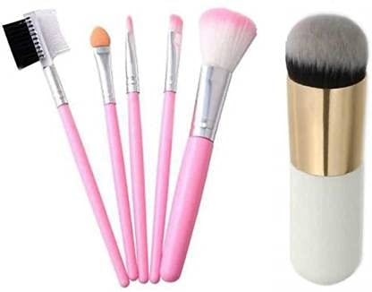 5-Piece Makeup Brush Set with Chubby Foundation Brush - Professional Cosmetic Brushes for Flawless Makeup Application (Daily Use, Travel, Makeup Artists)