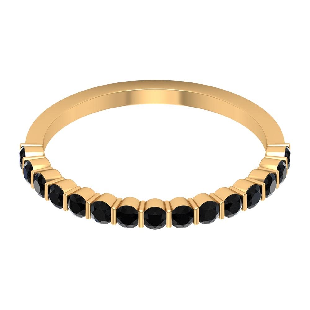 1/2 CT Black Onyx Half Eternity Ring for Women - 14K Solid Gold Bar Set Semi Eternity Band - Elegant Stackable Ring for Anniversary, Wedding, or Everyday Wear