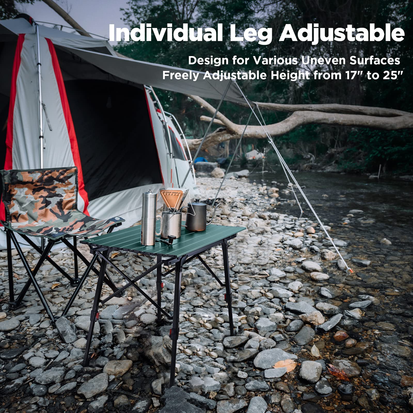 VILLEY Adjustable Height Portable Camping Table - Lightweight Aluminum Folding Table with Carrying Bag for Outdoor Cooking, Picnic, Beach, Backyard, BBQ & Party - Perfect for Camping Trips, Tailgating and Beach Outings