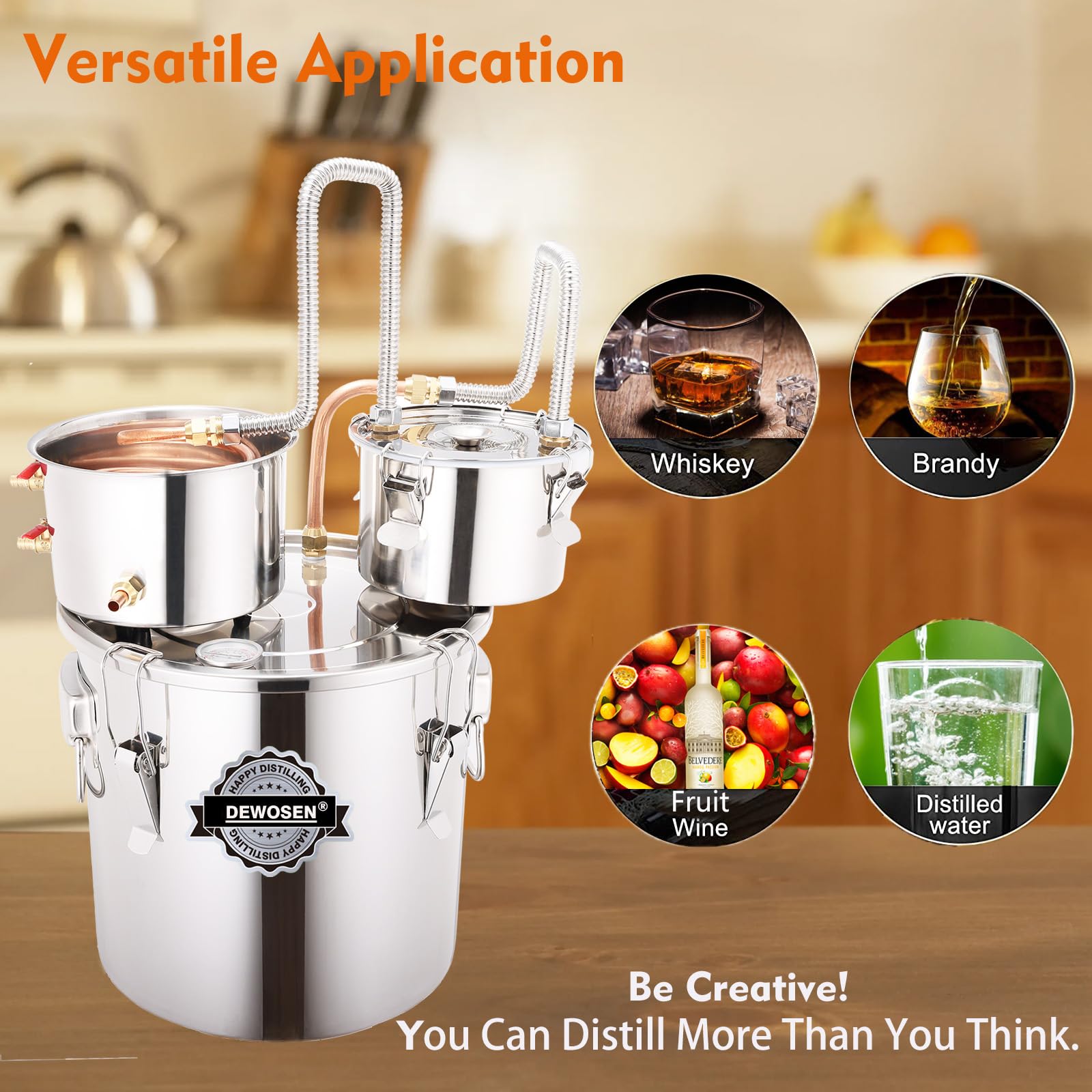 8 Gallon Alcohol Still Kit with 3 Pots, Copper Tube, Thumper Keg & Accessories – Complete Distillery Set for Home Brewing, Moonshine & Whiskey Making – Includes Water Pump, Thermometer, Airlock, Brew Bag & Alcoholmeter