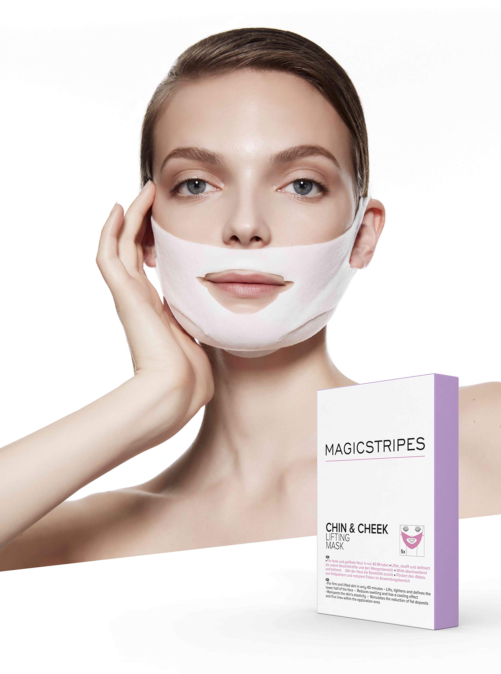 **MAGICSTRIPES Chin & Cheek Lifting Face Masks - 5 Pack | V-Line Slimming Mask, Double Chin Reducer, Firming Facial Treatment for Contoured Jawline – Perfect for Skincare Routine & Special Occasions**