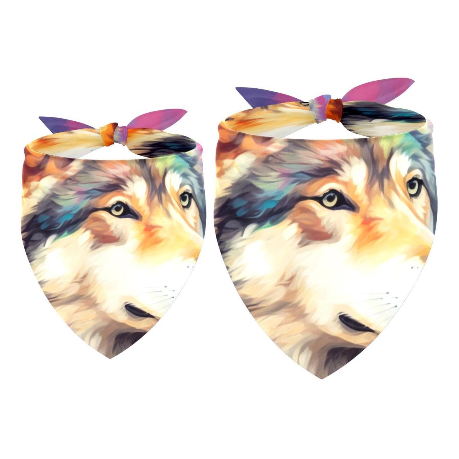 Stylish Dog Bandanas for Small, Medium & Large Pets - 2-Piece Abstract Wolf Watercolor Design Dog Scarves | Perfect for Dogs & Cats | Great for Pet Photos, Parties & Daily Walks