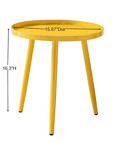 Kings Brand Furniture - Round Metal Side End Table, Nightstand Accent Table, Pedestal Plant Stand for Bedroom & Living Room - Yellow | Perfect for Small Spaces, Home Decor, and Indoor Plants