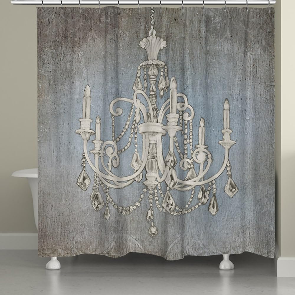 Laural Home Elegant Crystal Chandelier Design Shower Curtain - 71x74 Inches Waterproof Bathroom Decor for Luxury Spa & Vintage Style Home