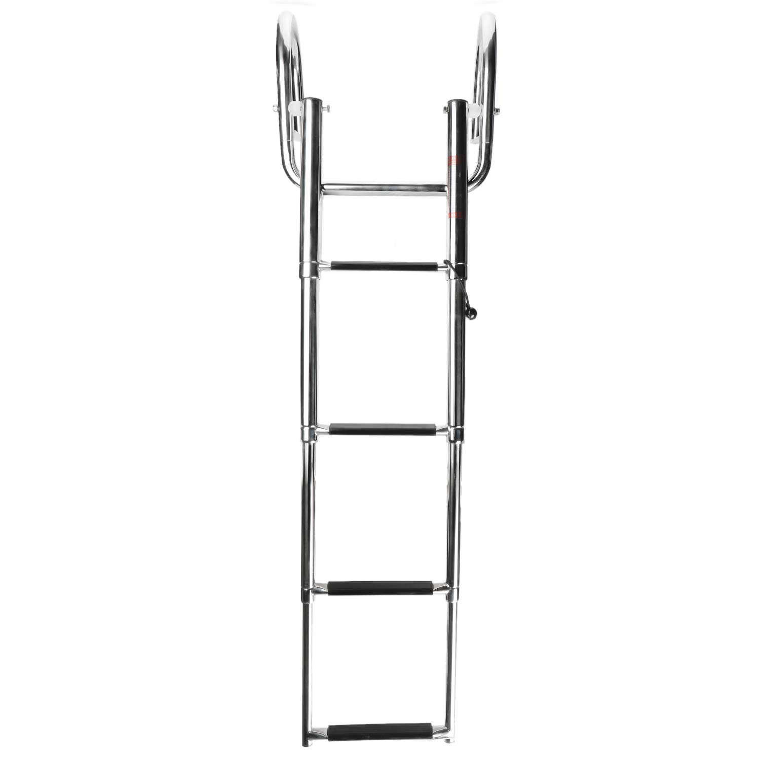 NovelBee 4-Step Telescoping Stainless Steel Boat Ladder - Folding Marine Ladder for Inboard Boats, Yachts, Docks & Swimming Pools | Heavy-Duty Waterproof Design for Easy Boarding & Water Access