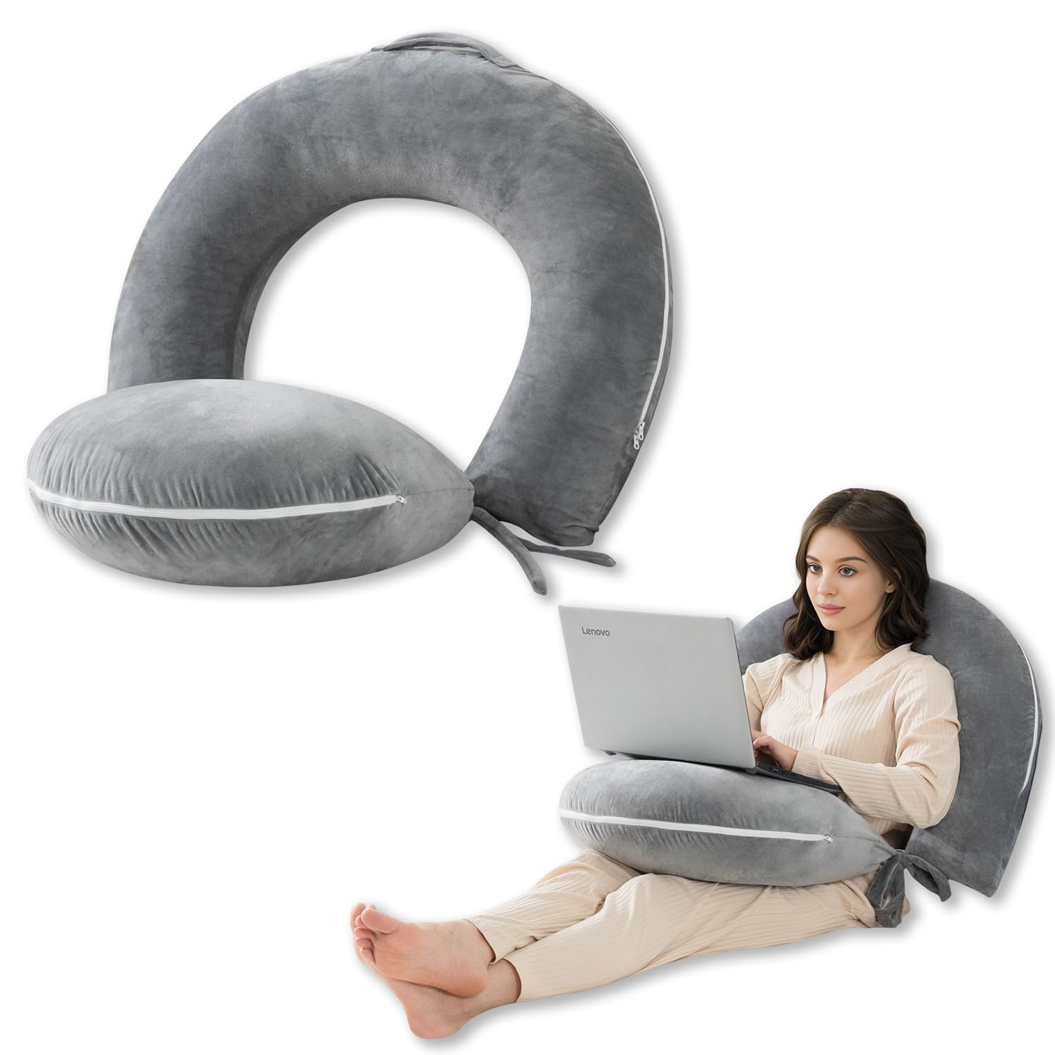 **INSEN Reading Pillow for Gaming & Relaxing - Soft Velvet Back Support Pillow for Sitting in Bed, Lap Desk, Reading & Working - Grey - Perfect for Cozy Evenings, Study Sessions & Movie Nights**