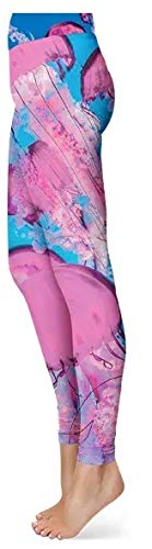 TRIDENT Keys Life Apparel Women's SPF 50 Sun Protection Leggings - Pink Jellyfish Print | Yoga, Running & Outdoor Activities