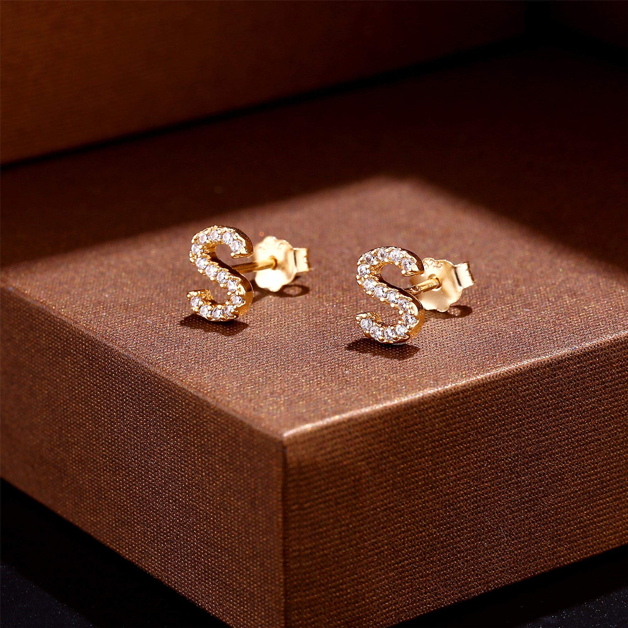 MONOOC Initial Stud Earrings for Women & Girls - S925 Sterling Silver Cubic Zirconia Hypoallergenic Earrings | Personalized Name Letter Jewelry for Birthdays, Gifts, Everyday Wear & Special Occasions