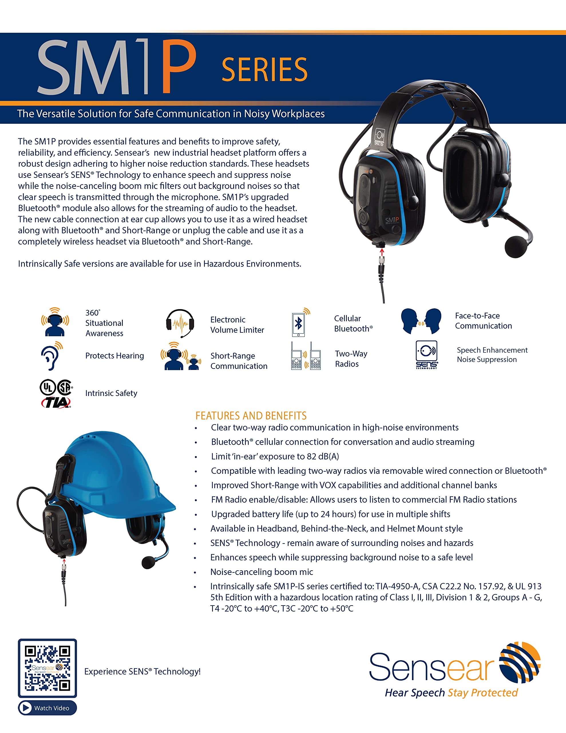 SM1P-IS Hazardous Location Smart Wireless Industrial Headset - Behind-the-Neck Design, 24dB NRR Noise Cancelling Ear Protection, 82dB Volume Limiter - Ideal for Manufacturing, Oil & Gas, Mining, Construction & Warehouse Safety