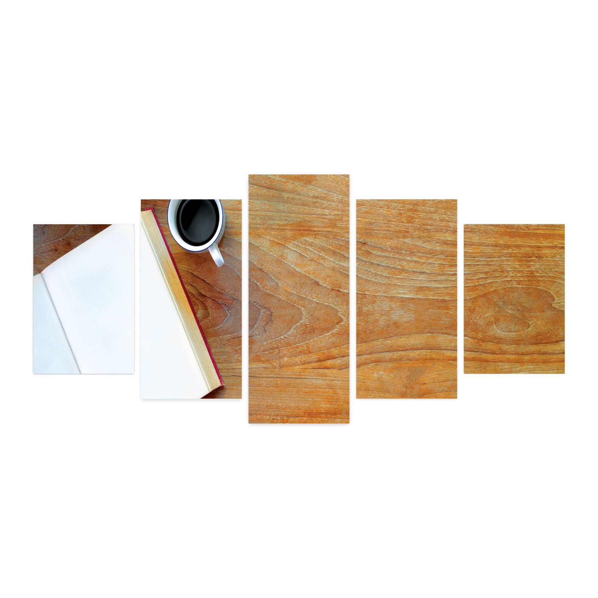 Ambesonne Rustic 5-Panel Acrylic Glass Wall Art - Vintage Open Notebook with Coffee Cup & Dried Roses - 60x30 Inches Warm Taupe - Perfect for Living Room, Bedroom & Dorm Decor - Ideal for Cozy Home Office or Coffee Shop Ambiance