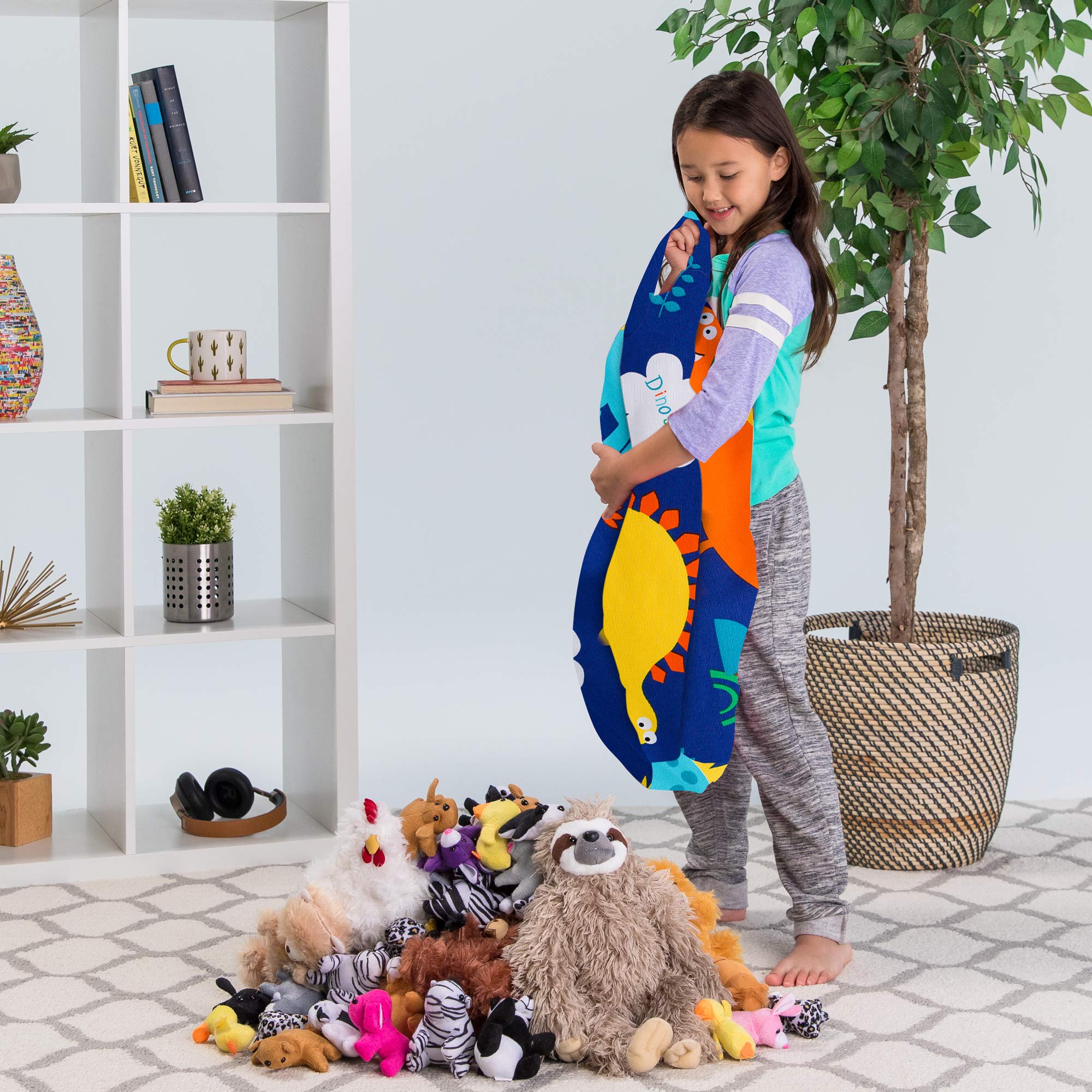 Posh Kids Stuffed Animal Storage Bean Bag Chair Cover - Dinosaur Toy Organizer for Children, Medium (27 Inches) - Blue Canvas Fabric | Perfect for Playroom, Bedroom & Nursery Organization