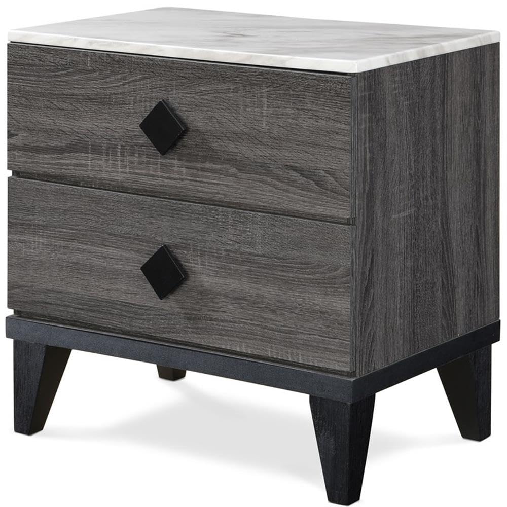 Modern Side Table with 2 Drawers - Marble Top Nightstand for Bedroom, Living Room & Office - Gray Bedside Storage Furniture with Drawers for Home Decor