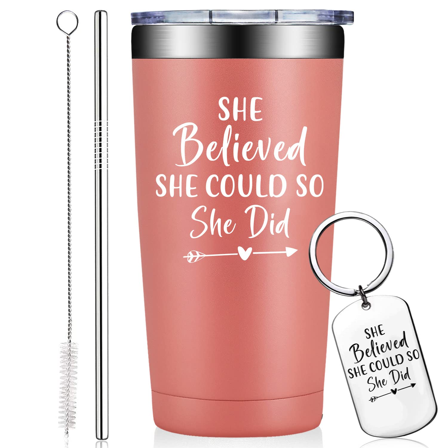 Inspirational 'She Believed She Could So She Did' Tumbler - Motivational Gift for Women, Graduation Gift for Her, Breast Cancer Survivor Gift - Perfect for College Graduation, Work Encouragement & Daily Inspiration