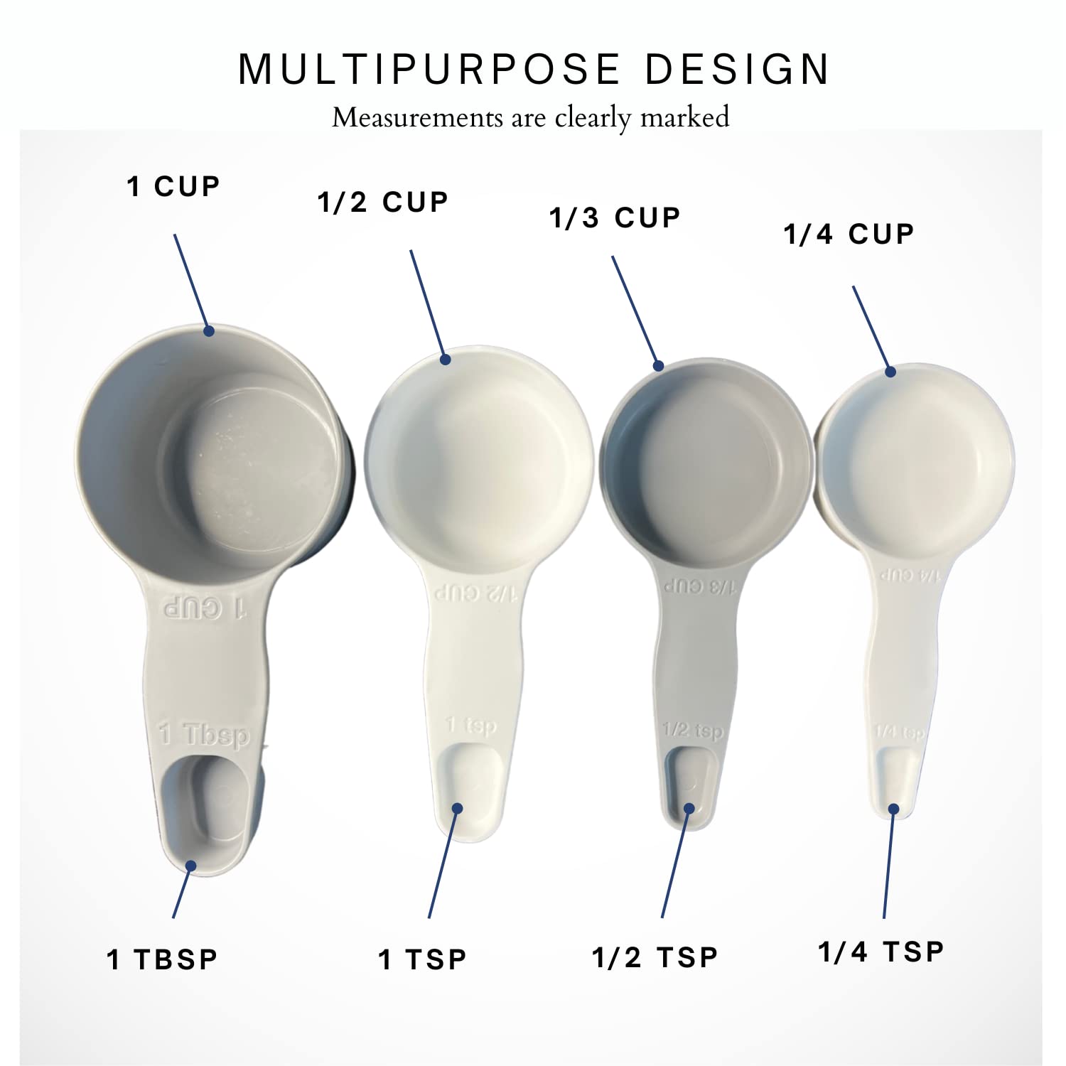 2-in-1 Nesting Measuring Cups and Spoons Set - Food Grade Plastic Kitchen Measuring Tools for Baking & Cooking - Space Saving Design with White/Gray Color - Perfect for Home Chefs, Meal Prep & Gift Giving