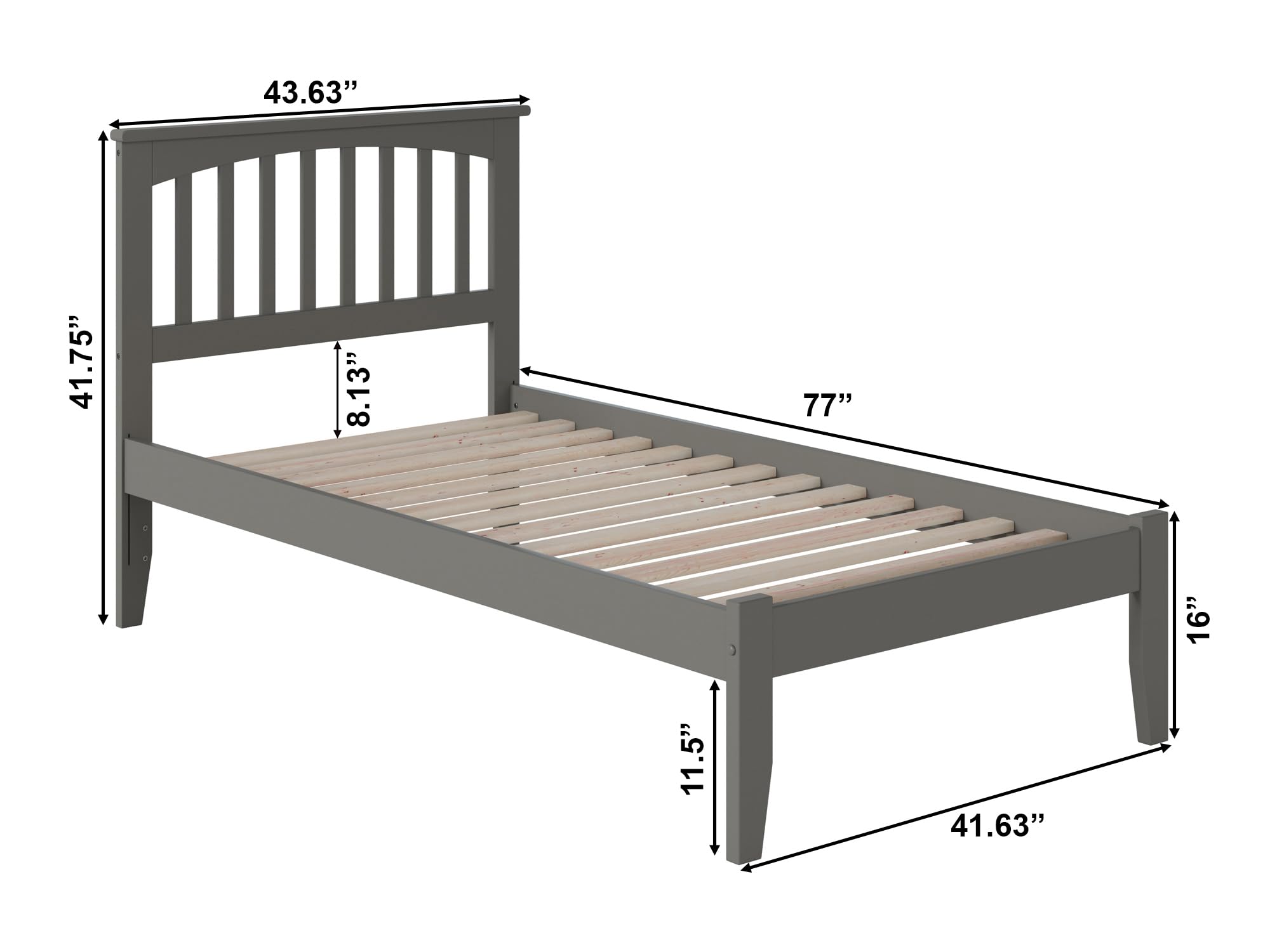 AFI Mission Twin Platform Bed with USB Charger - Modern Grey Wooden Bed Frame for Kids & Teens - Perfect for Small Rooms, Dorms, and Shared Spaces