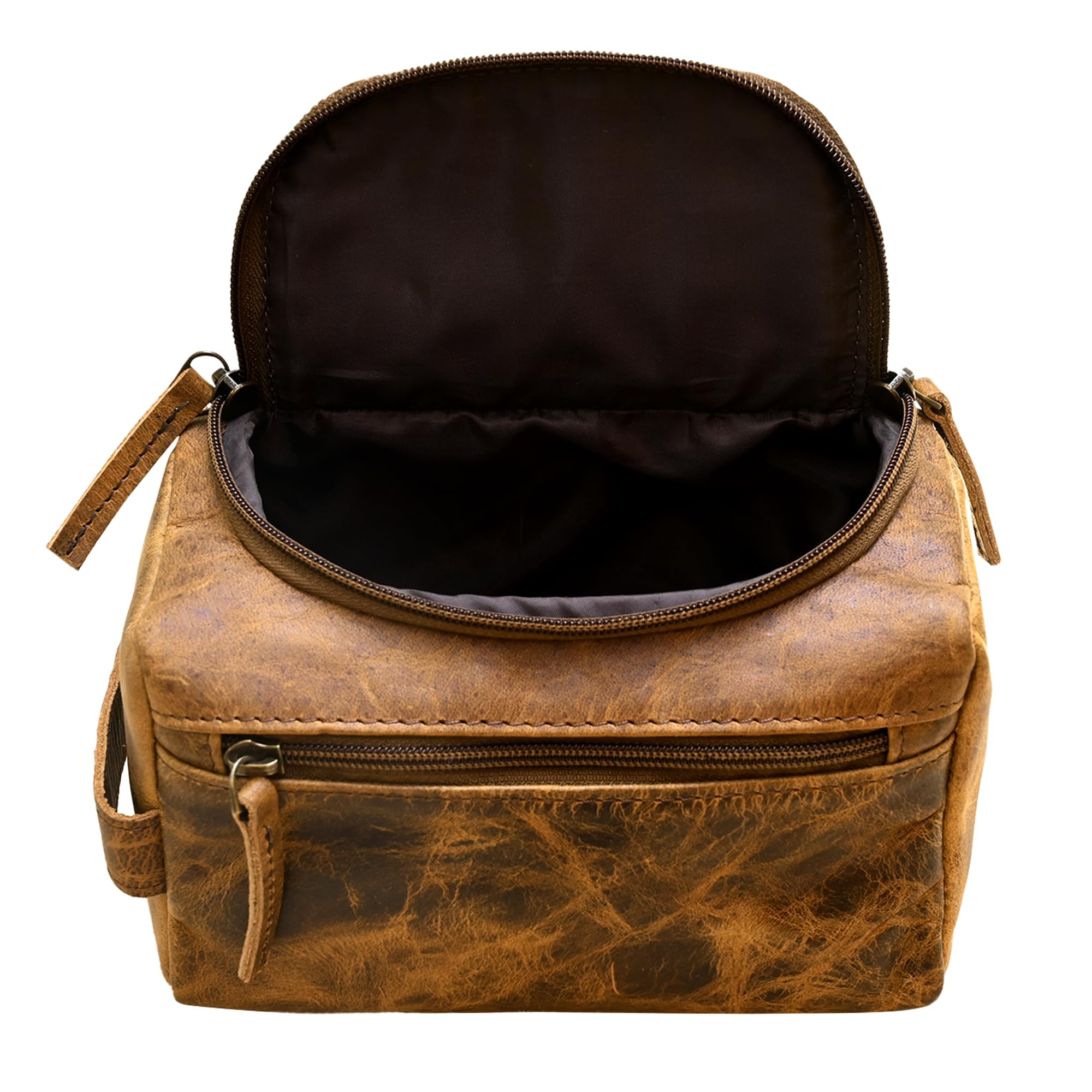 Premium Leather Toiletry Bag for Men - Waterproof Travel Organizer for Shaving & Grooming Essentials | Compact Dopp Kit for Business Trips, Vacations & Gym Use | ELIZO Tuscan Style Durable Men's Travel Bag