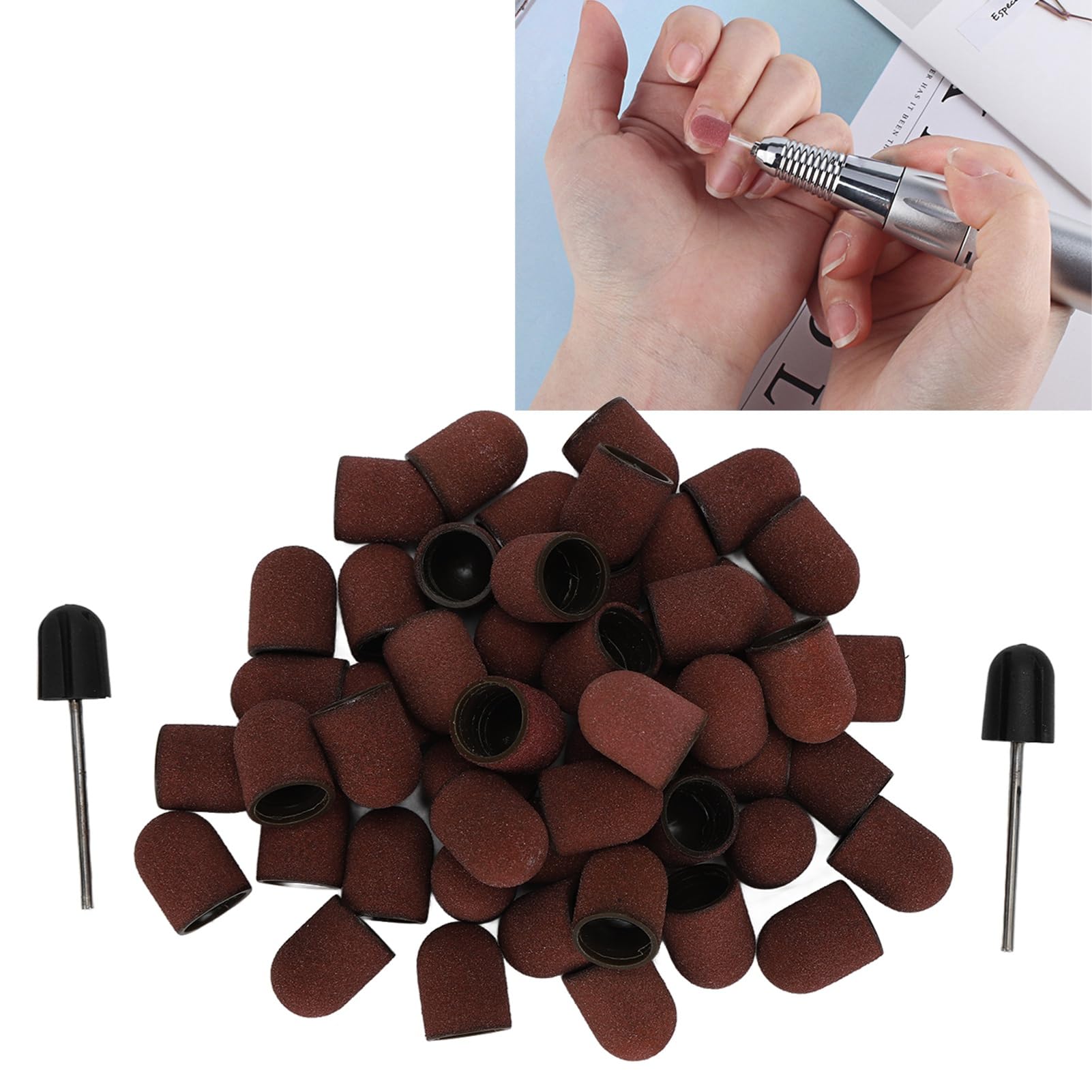 50pcs 120# Grit Nail Art Sanding Bands Set with Shaft - Professional Manicure Polishing & Grinding Bands for Nail Drill Machine | Perfect for Salon, Home Nail Care & DIY Nail Art Designs