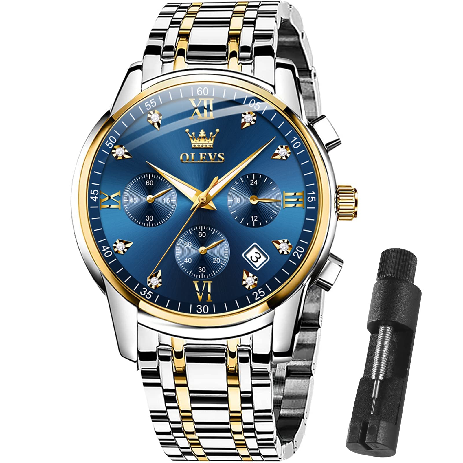 OLEVS Men's Multifunction Watch - Stainless Steel Chronograph with Date, Waterproof & Luminous Dial, Classic Wristwatch for Business, Casual & Outdoor Activities