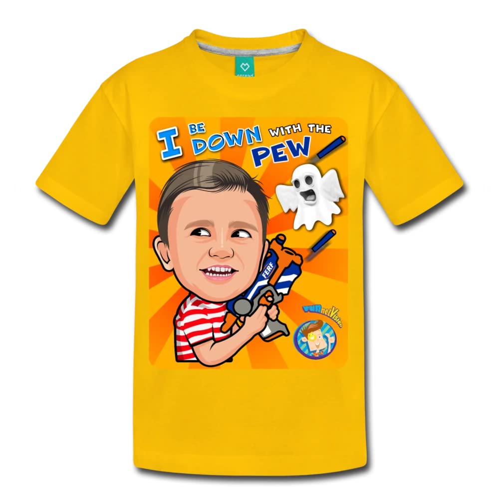 FGTeeV Funnel Vision Down with The Pew Premium Youth T-Shirt - Sun Yellow Size M | Cool Graphic Tee for Kids & Teens | Perfect for Gaming Fans, Birthday Gifts & Casual Wear