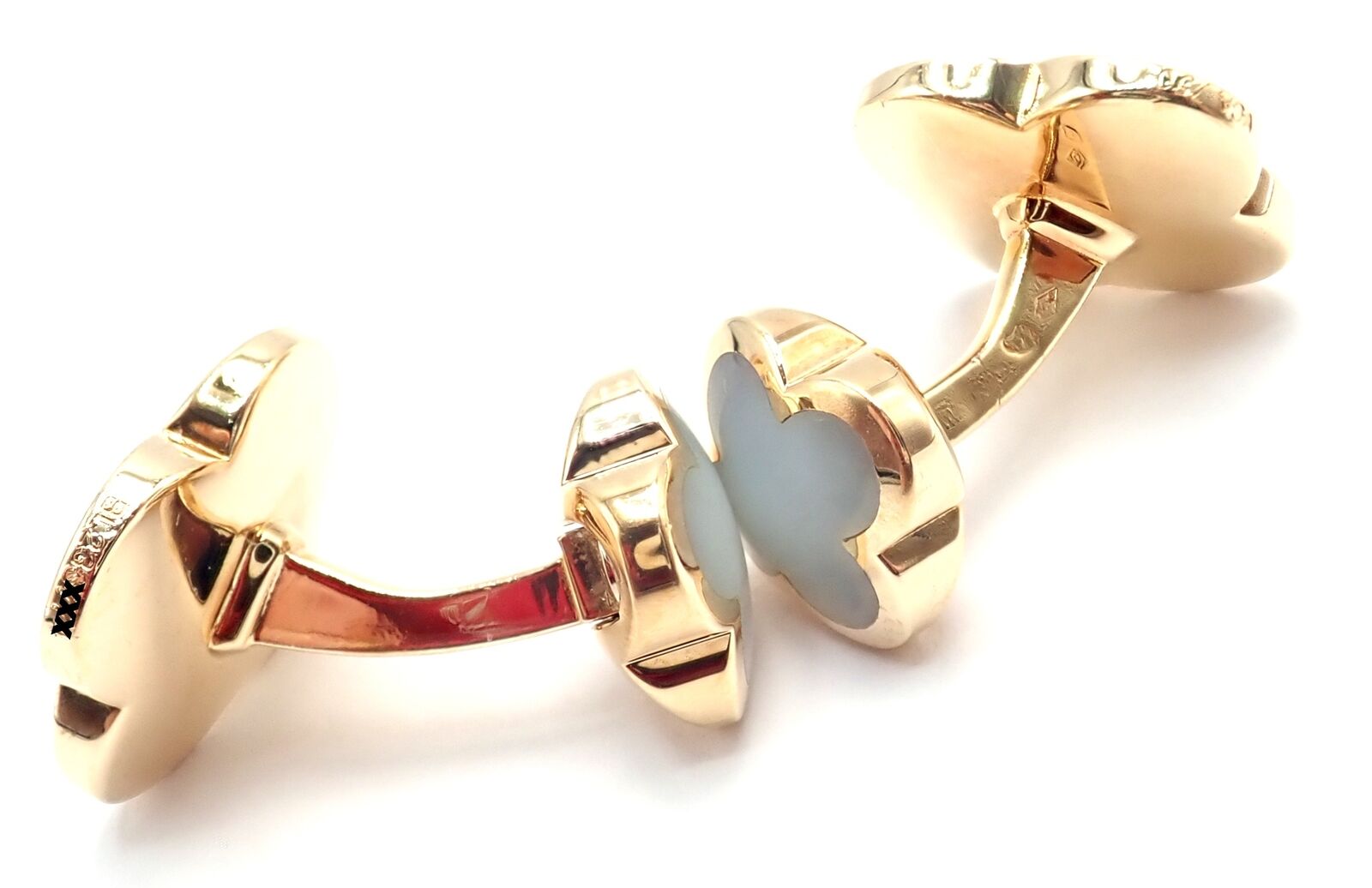 Van Cleef & Arpels 18k Yellow Gold Pure Alhambra Mother of Pearl Cufflinks - Certified Luxury Men's Jewelry for Formal Events & Weddings