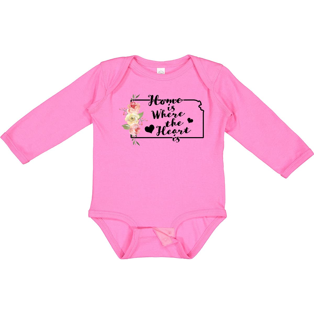Inktastic Kansas Home Where The Heart Is Watercolor Long Sleeve Baby Bodysuit - Soft Cotton Creeper for Newborns & Infants - Perfect for Family Photos, Holidays & Everyday Wear