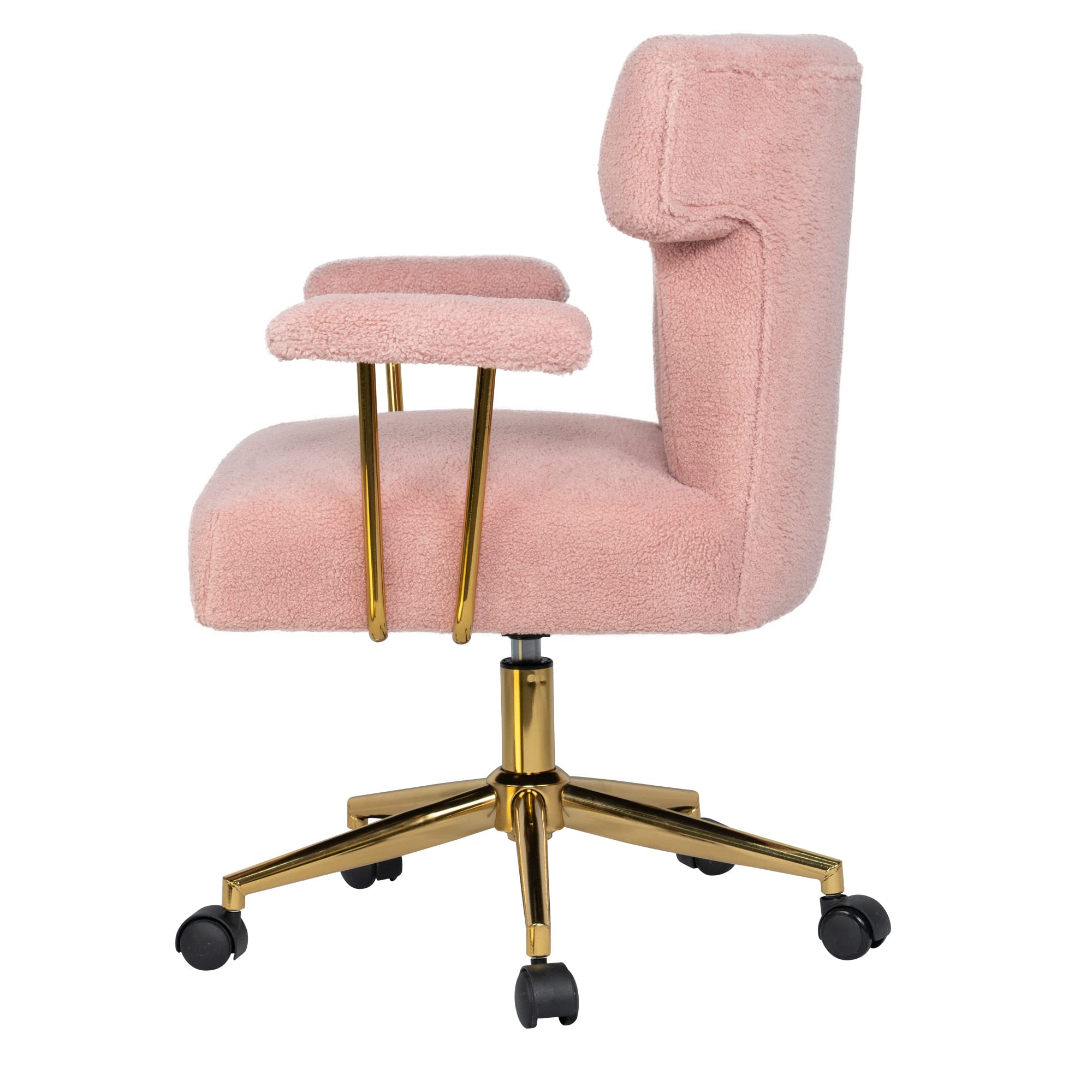 HomVent Faux Fur Swivel Chair with Arms - Upholstered Curved Back Fluffy Vanity Makeup Chair for Bedroom, Dressing Room & Home Office