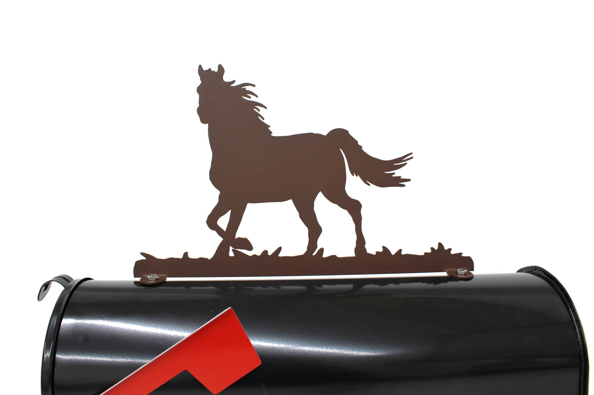 Western & Wildlife Metal Mailbox Topper - Running Horse Design in Matte Dark Brown | Durable Outdoor Decoration for Ranch, Farmhouse & Countryside Homes