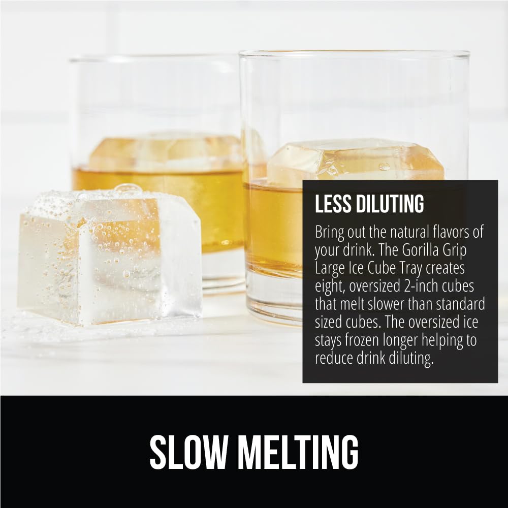 GORILLA GRIP Large Silicone Ice Cube Tray for Freezer - Stackable Lid, Easy Release Mold, 8 Giant Square Slow-Melting Ice Cubes for Whiskey, Cocktails, Iced Coffee | Perfect for Home Bars, Kitchen Essentials & Entertaining | 1-Pack Mint Green